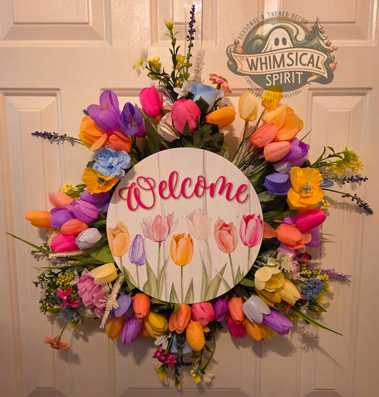 Meadow Bloom Welcome - Floral Tulip Bloom Everyday Welcome Wreath