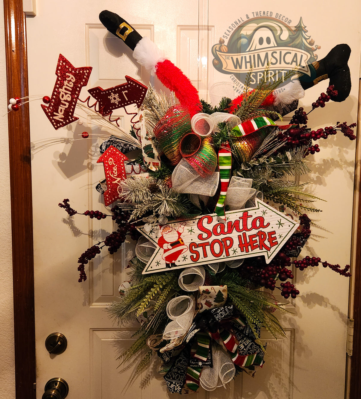 North Pole Nose-Dive - Christmas Santa Evergreen Swag The Whimsical Spirit