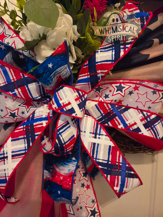 Old Glory Garden Salute - 4th of July American Flag Floral Grapevine Wreath