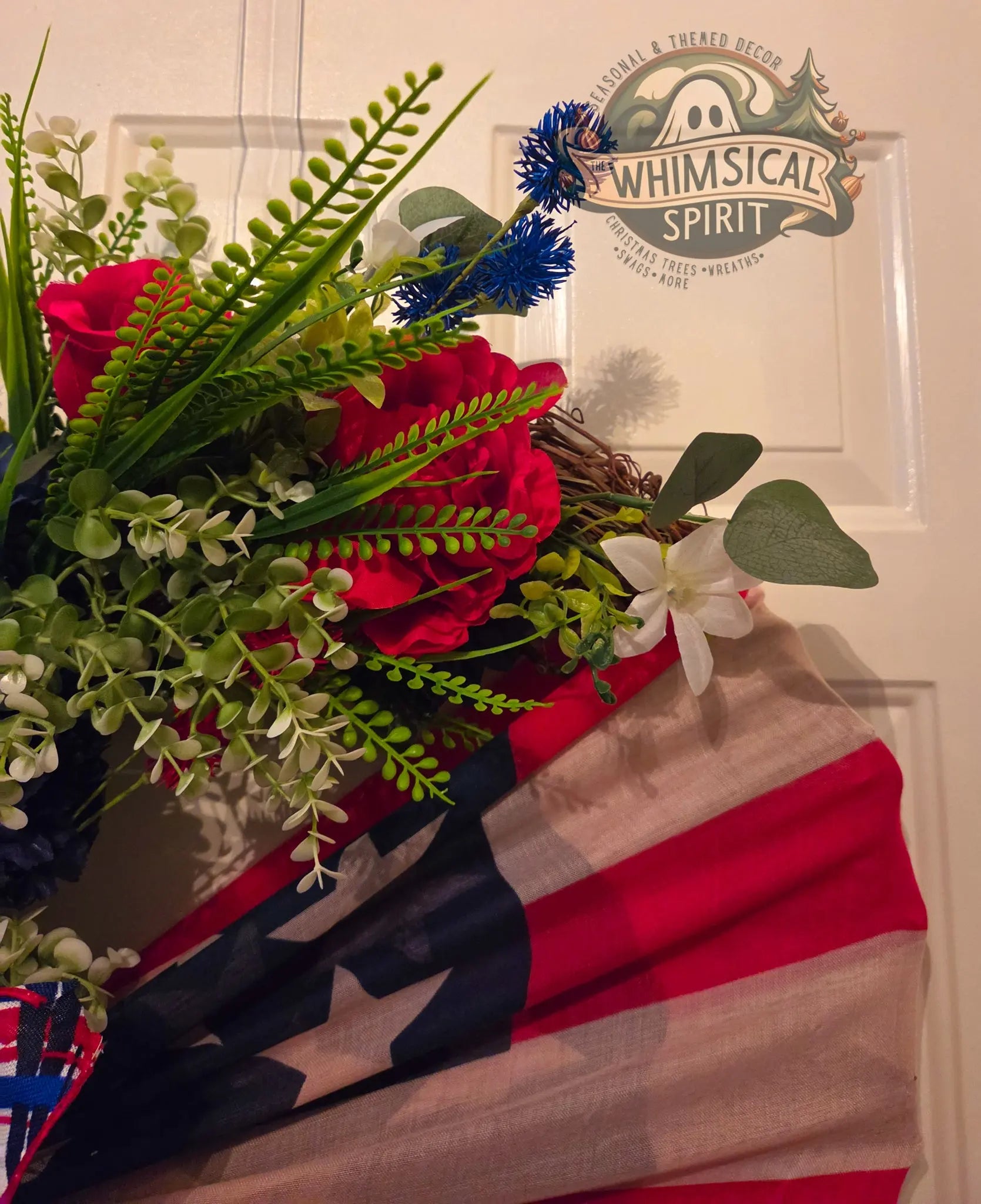 Old Glory Garden Salute - 4th of July American Flag Floral Grapevine Wreath The Whimsical Spirit