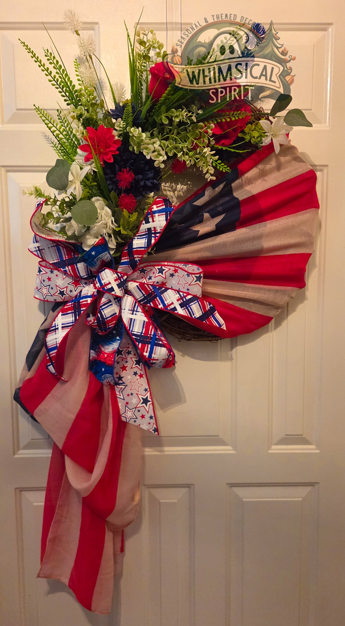 Old Glory Garden Salute - 4th of July American Flag Floral Grapevine Wreath