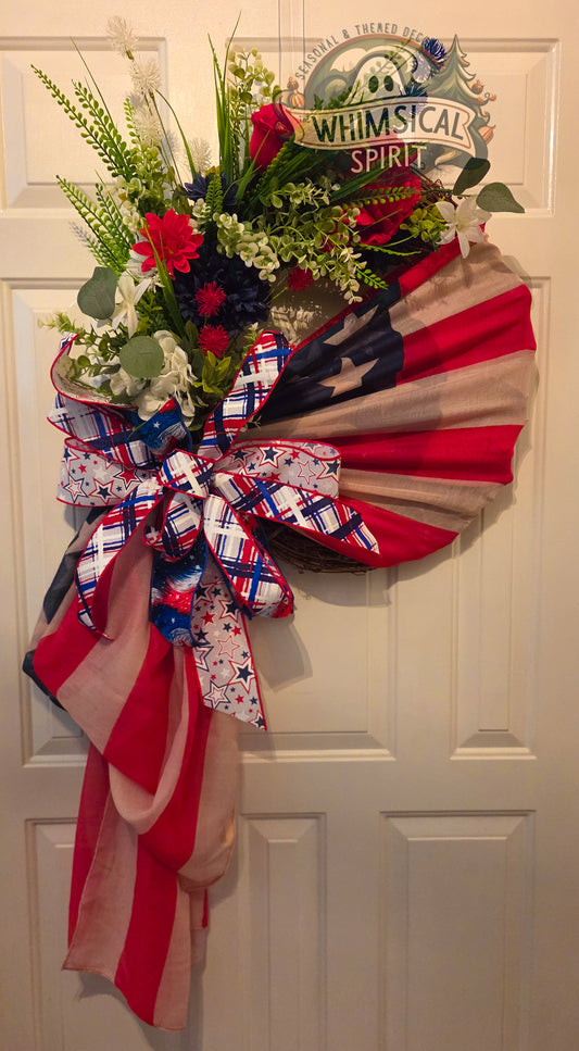 Old Glory Garden Salute - 4th of July American Flag Floral Grapevine Wreath