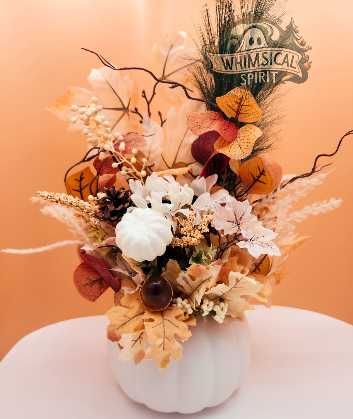 Pale Harvest Dream - Cream & Ivory Fall Pumpkin Centerpiece The Whimsical Spirit