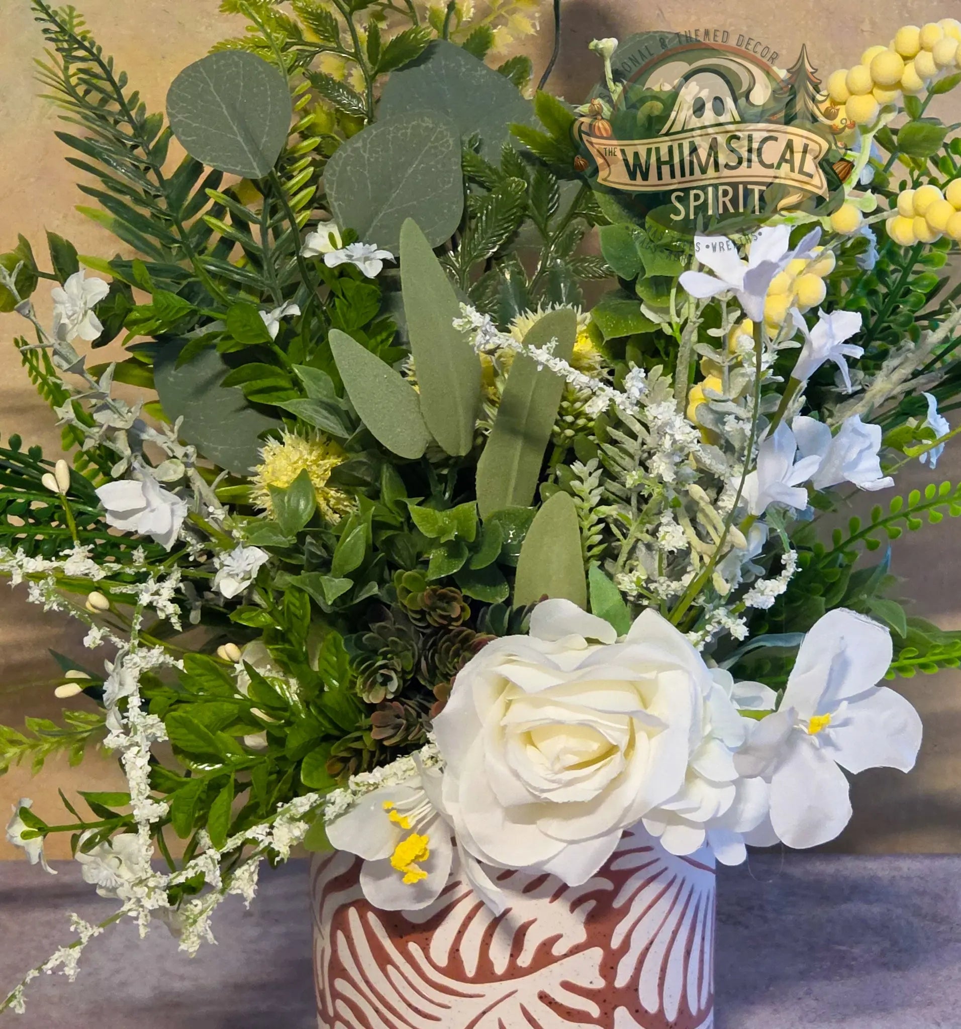 Palm Frond Flourish - Summer Palm Beach Neutral Greenery Floral Centerpiece The Whimsical Spirit