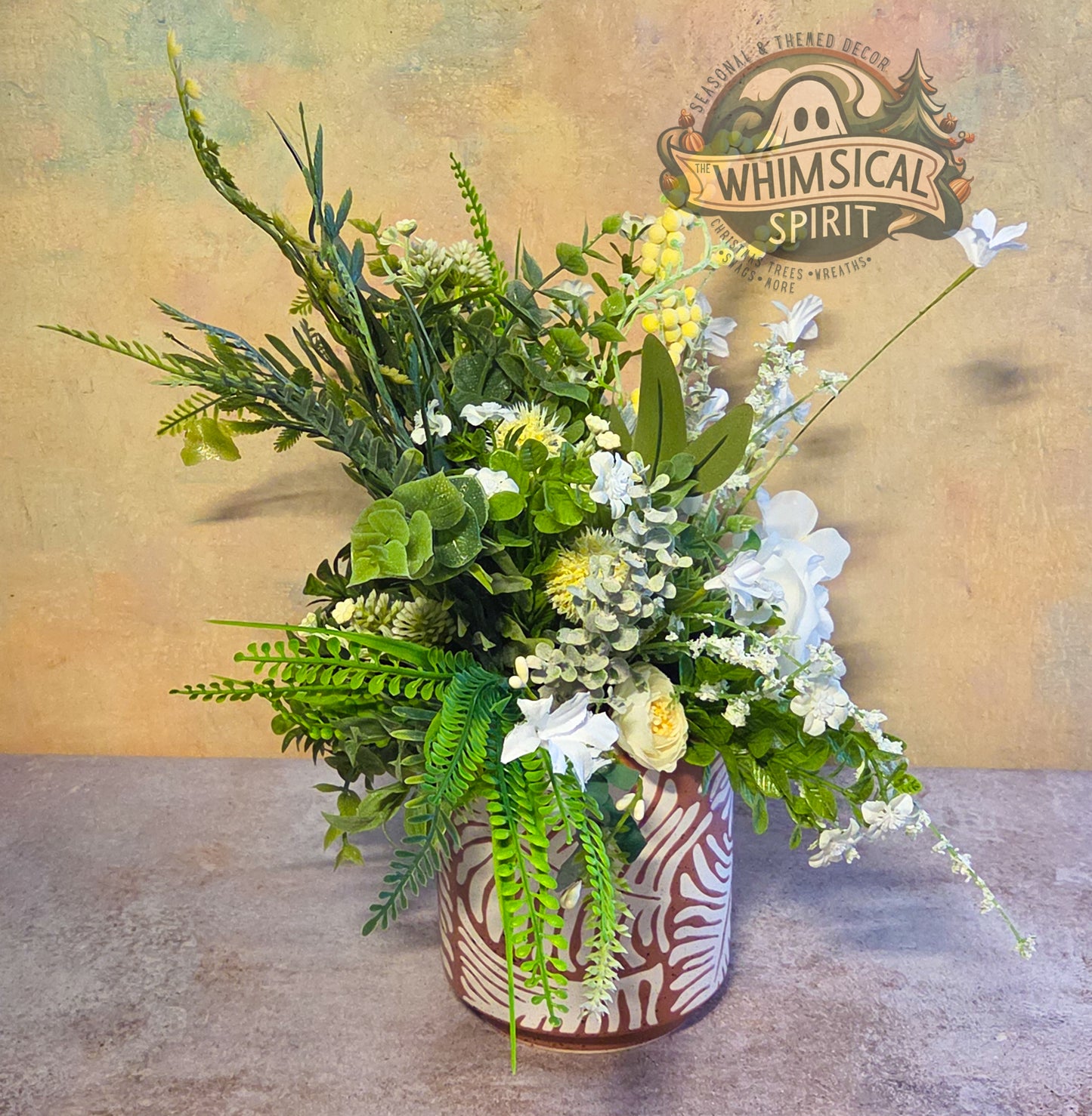 Palm Frond Flourish - Summer Palm Beach Neutral Greenery Floral Centerpiece