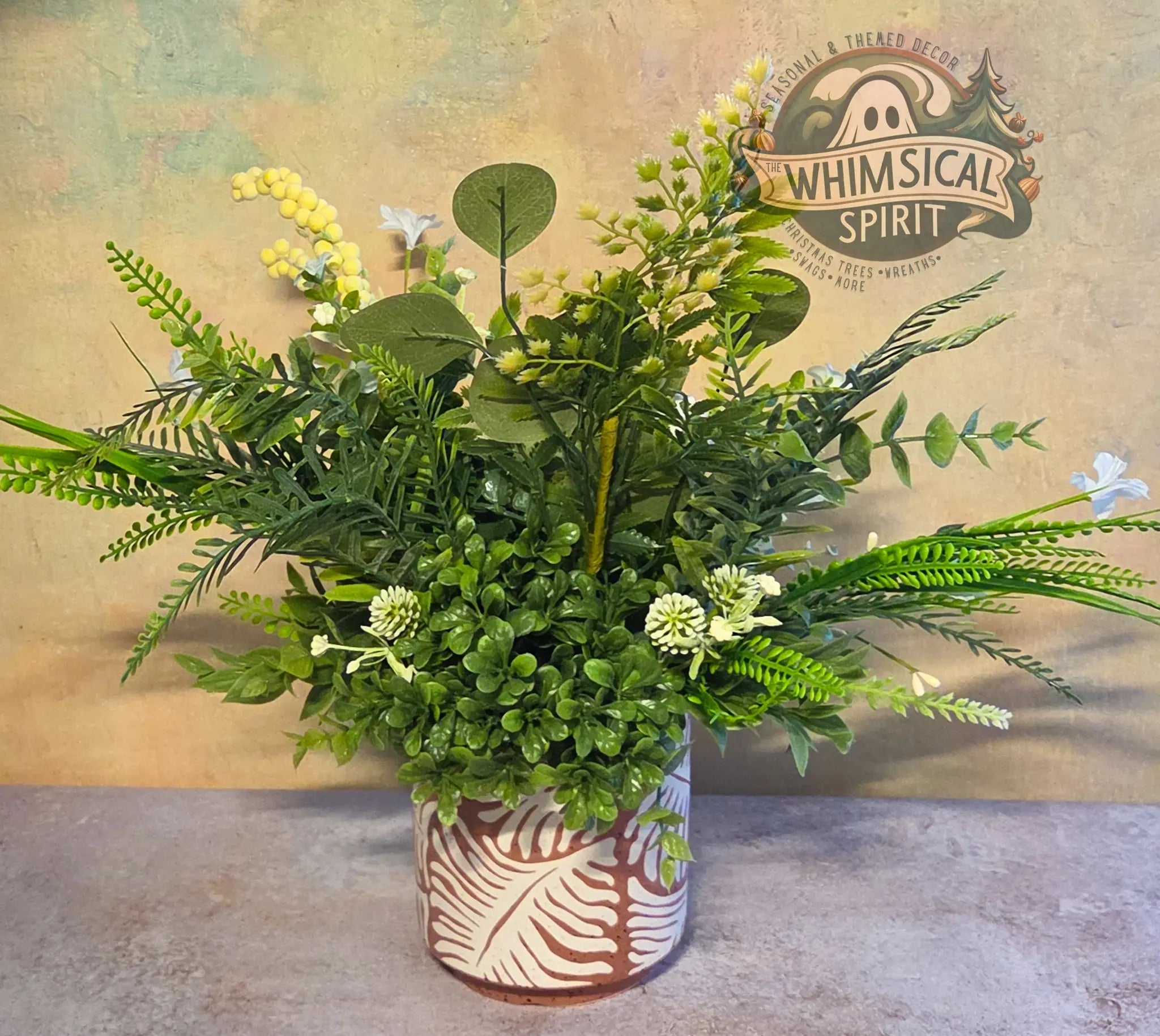 Palm Frond Flourish - Summer Palm Beach Neutral Greenery Floral Centerpiece The Whimsical Spirit