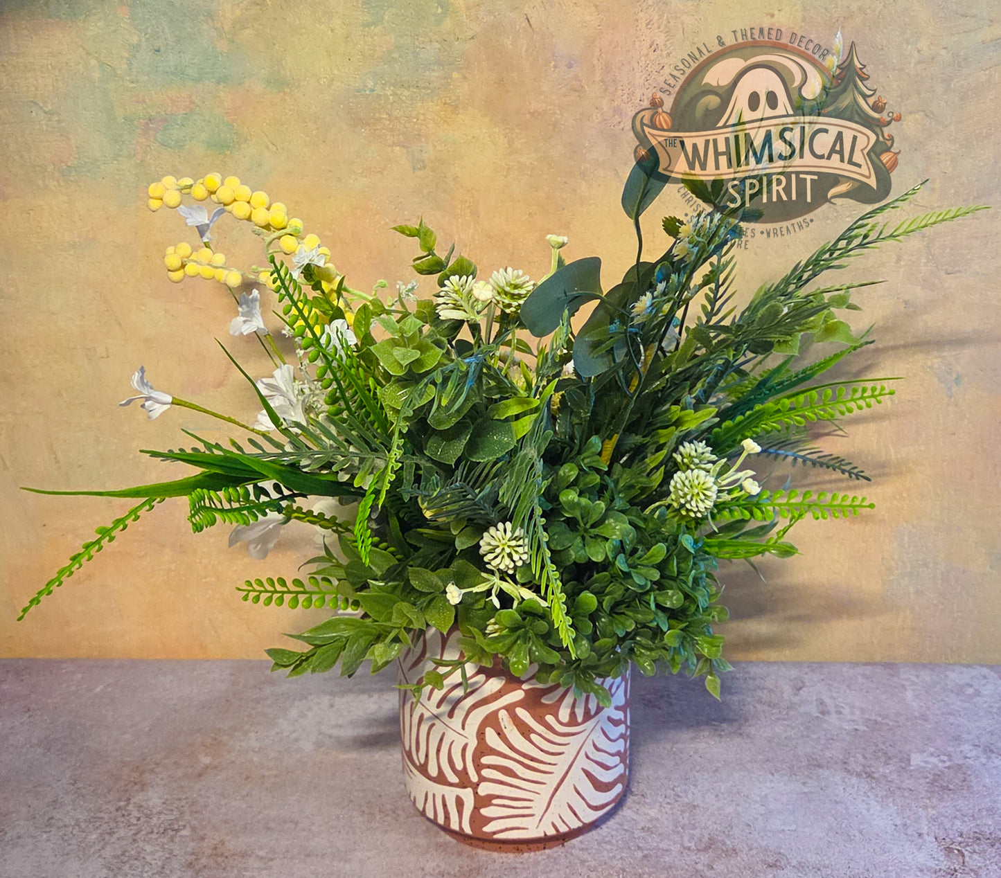 Palm Frond Flourish - Summer Palm Beach Neutral Greenery Floral Centerpiece