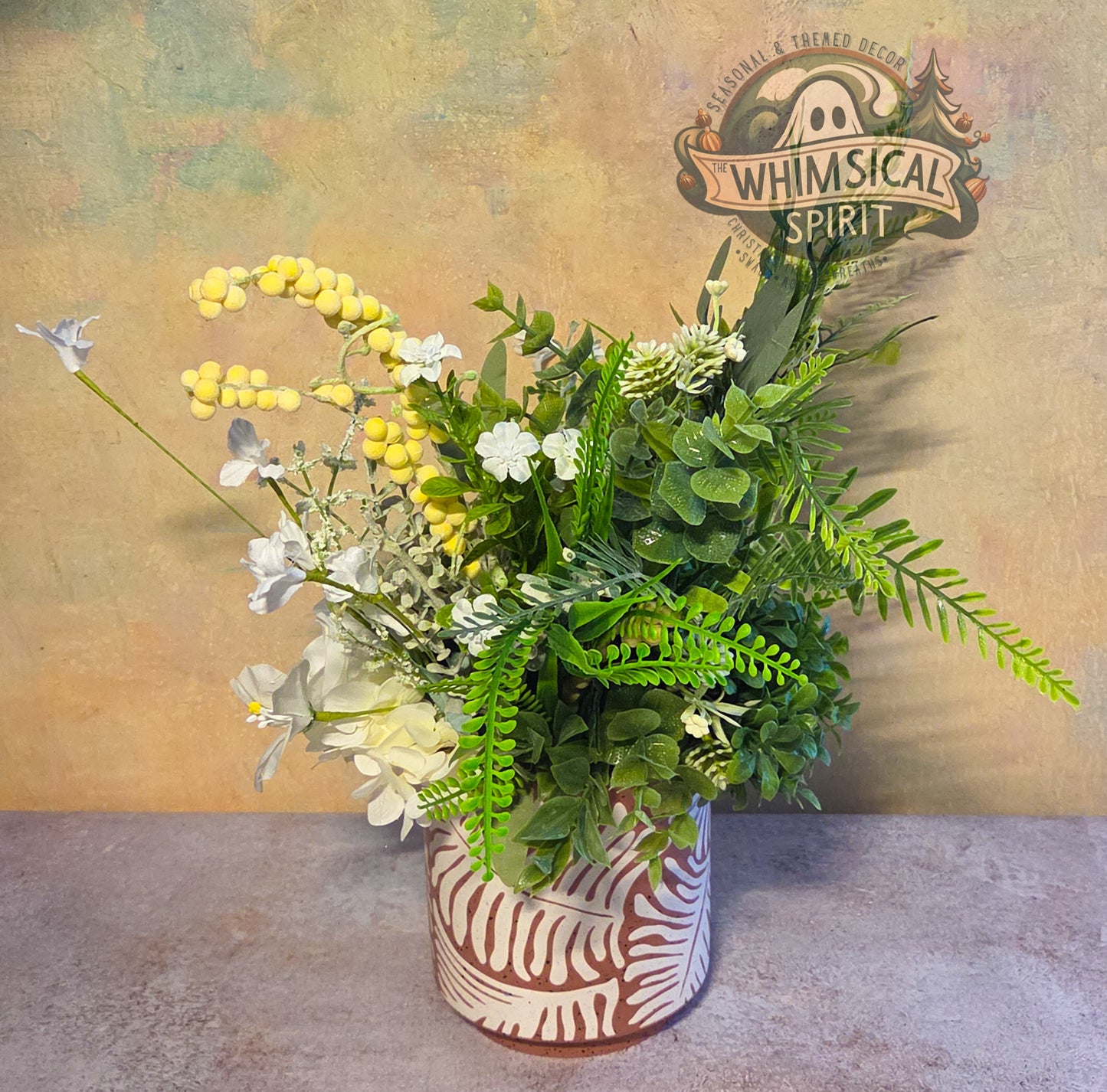 Palm Frond Flourish - Summer Palm Beach Neutral Greenery Floral Centerpiece