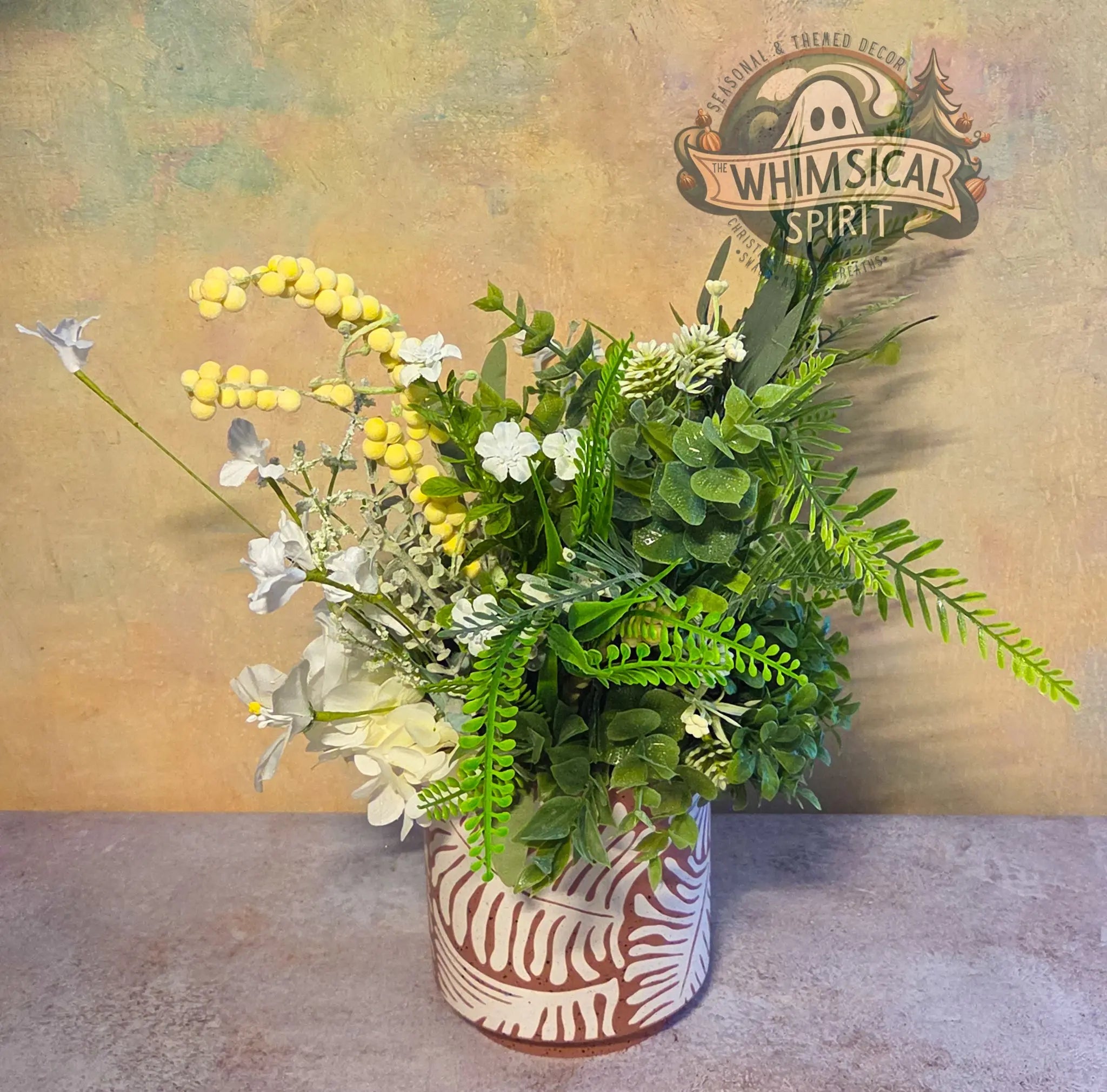 Palm Frond Flourish - Summer Palm Beach Neutral Greenery Floral Centerpiece The Whimsical Spirit