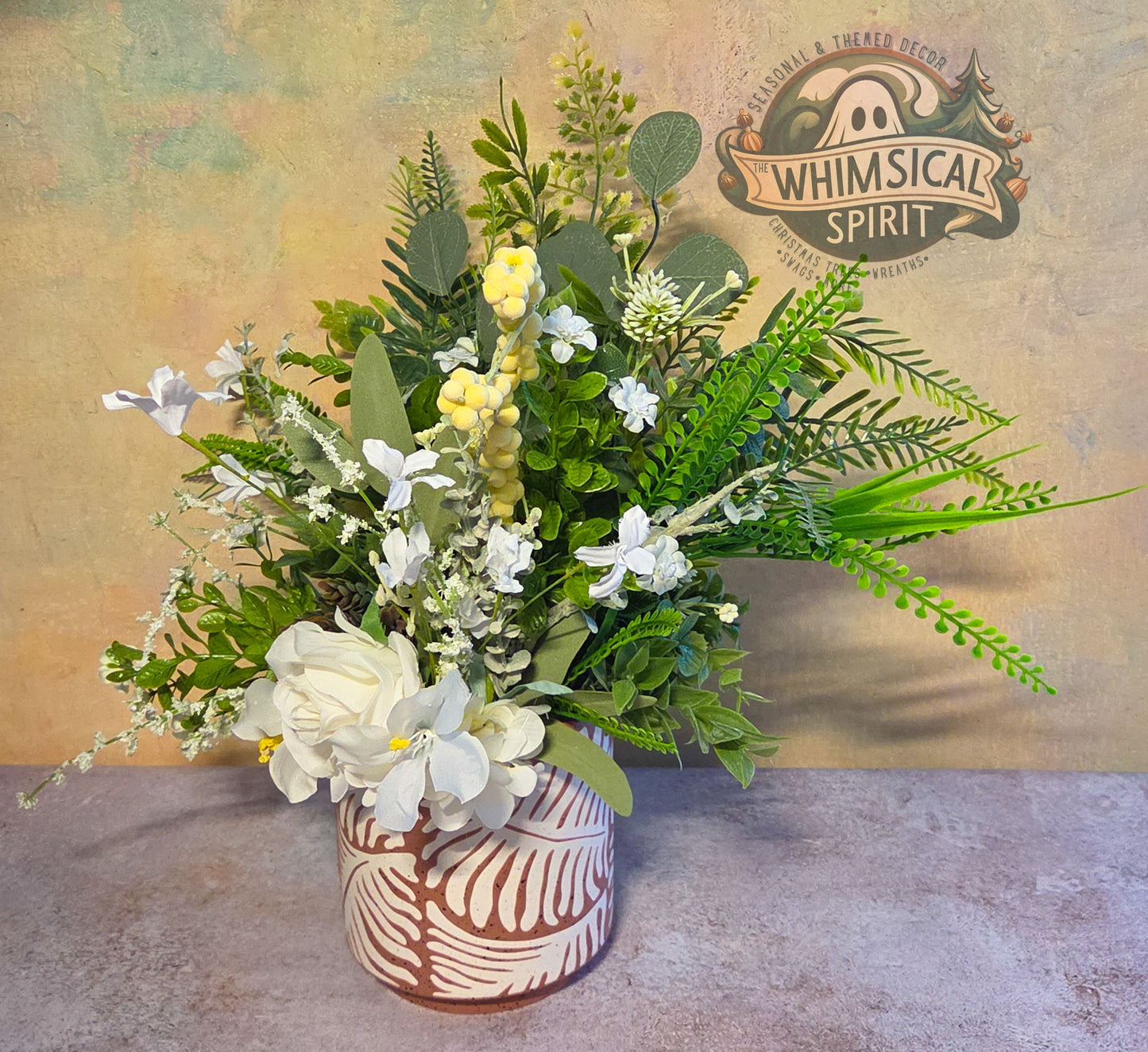 Palm Frond Flourish - Summer Palm Beach Neutral Greenery Floral Centerpiece