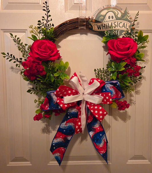 Patriot’s Rose Welcome - America 250 4th of July Patriotic Floral Wreath
