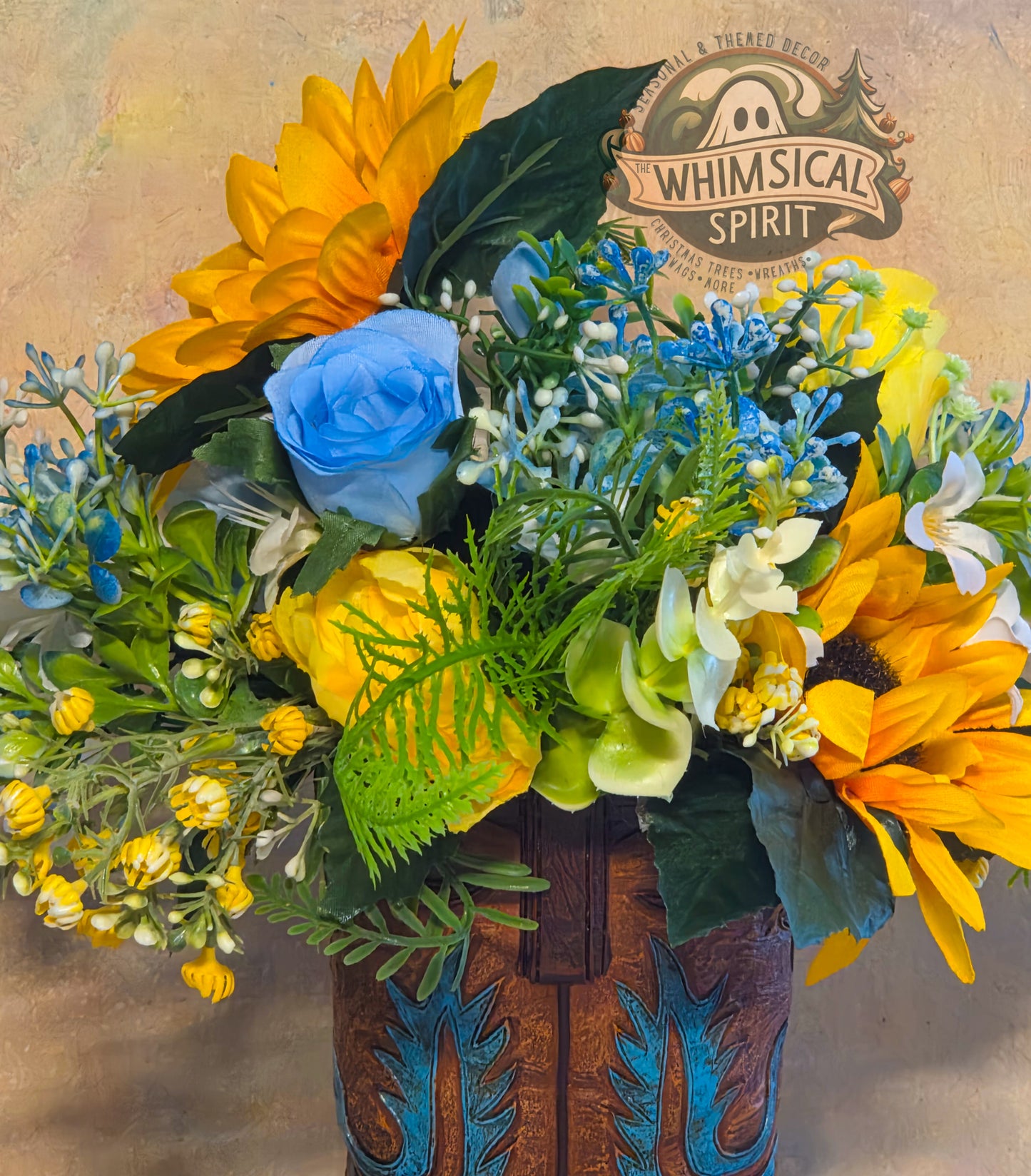 Prairie Sun Boot Bloom - Sunflower Bloom Floral Cowboy Boot Centerpiece