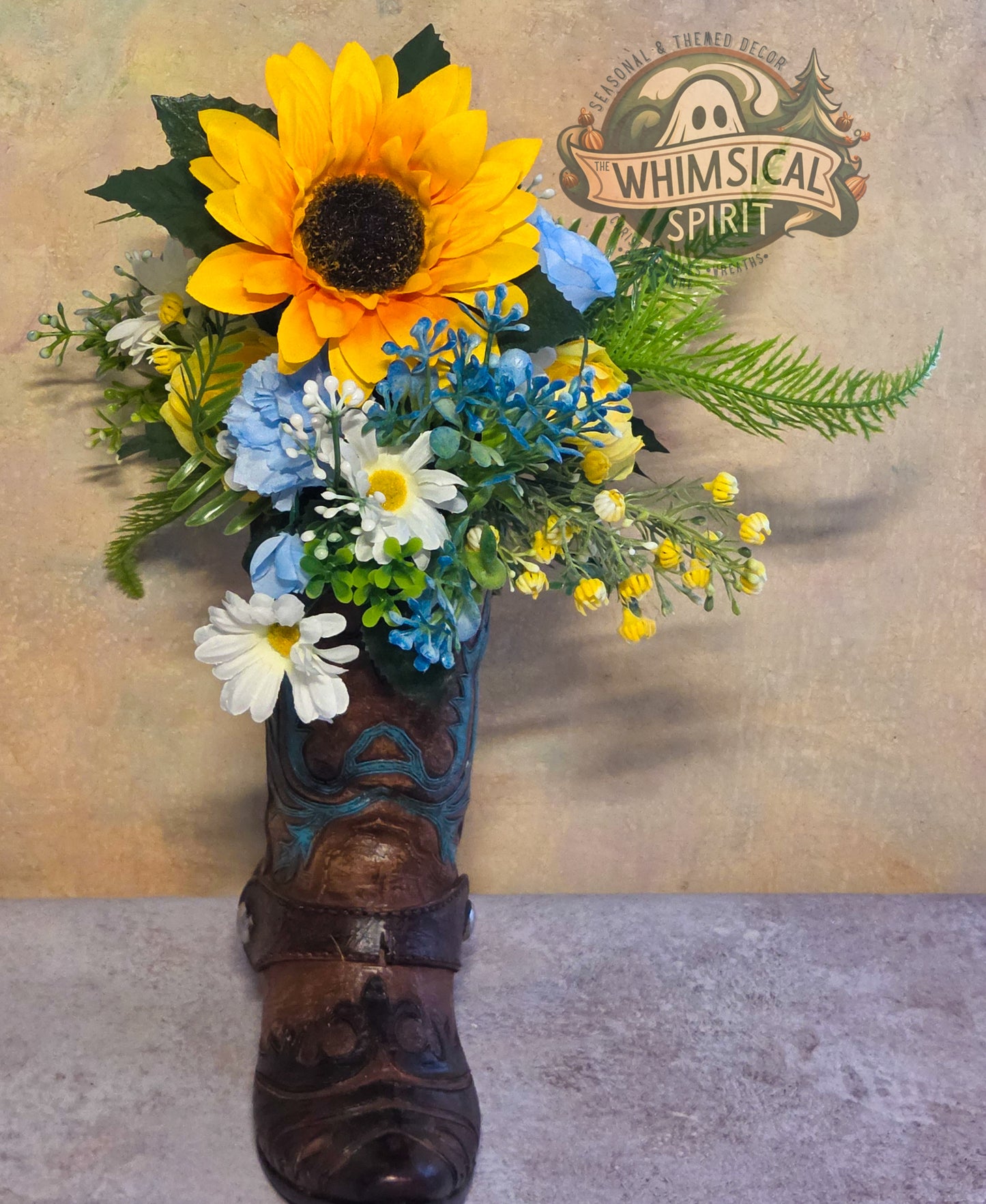 Prairie Sun Boot Bloom - Sunflower Bloom Floral Cowboy Boot Centerpiece
