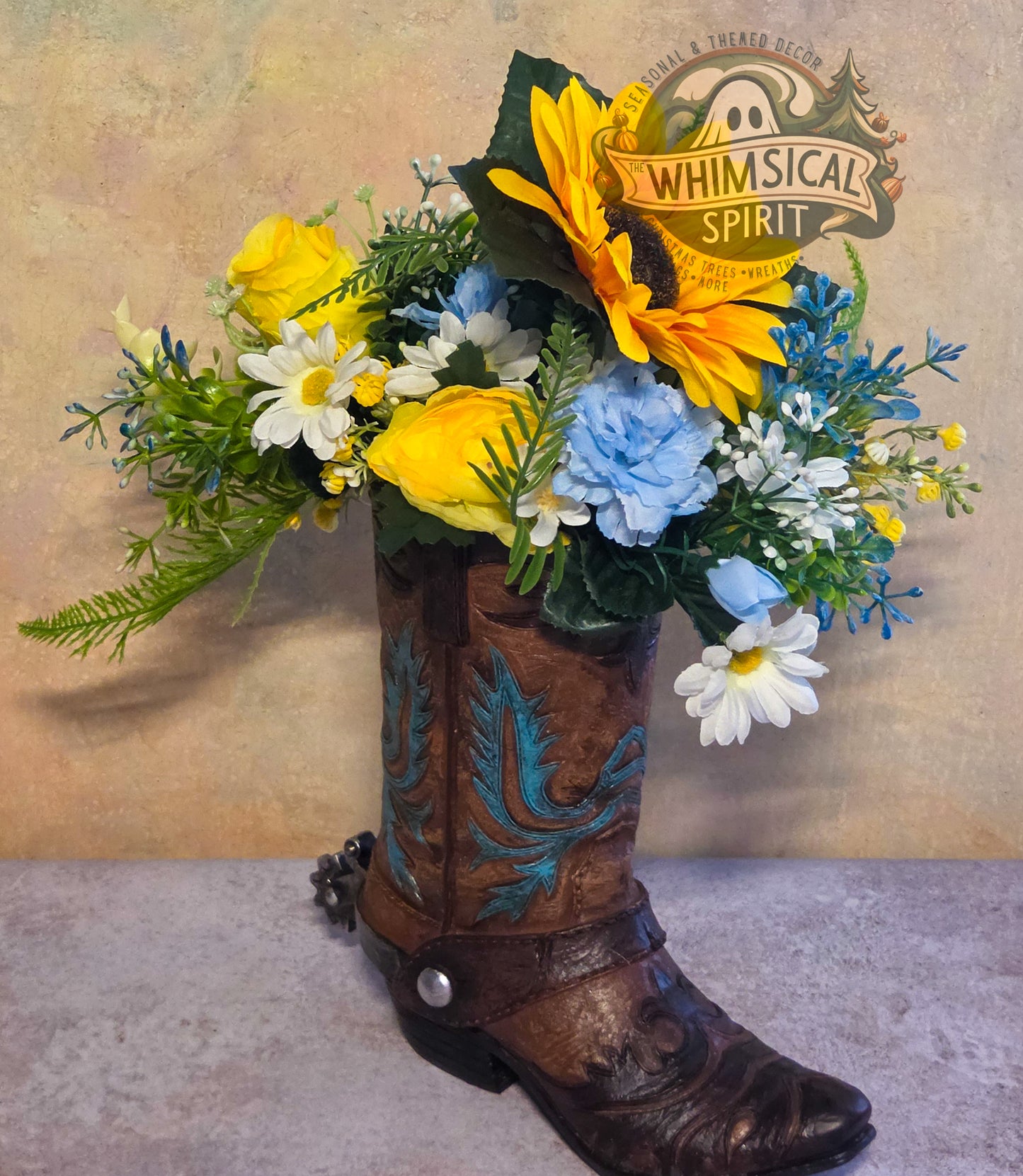 Prairie Sun Boot Bloom - Sunflower Bloom Floral Cowboy Boot Centerpiece
