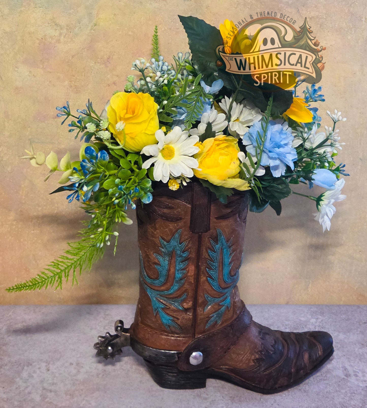 Prairie Sun Boot Bloom - Sunflower Bloom Floral Cowboy Boot Centerpiece