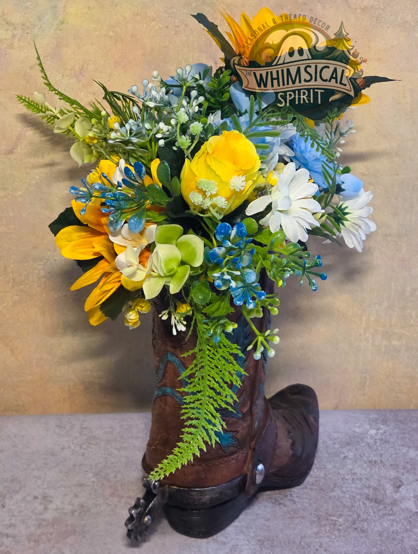 Prairie Sun Boot Bloom - Sunflower Bloom Floral Cowboy Boot Centerpiece