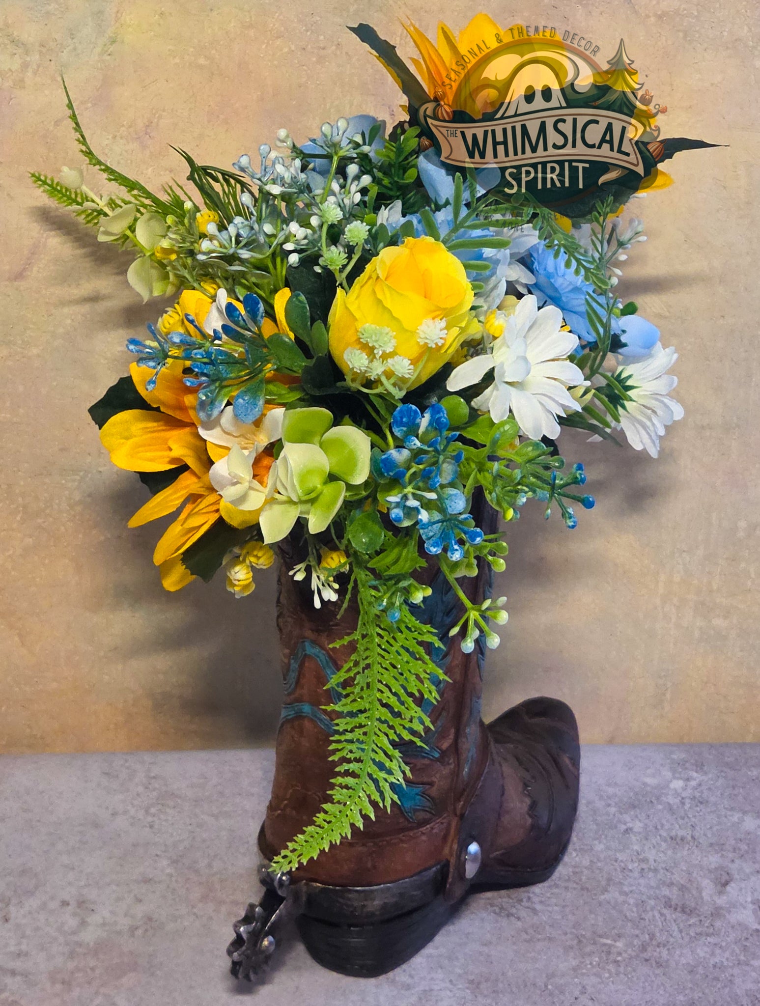 Prairie Sun Boot Bloom - Sunflower Bloom Floral Cowboy Boot Centerpiece