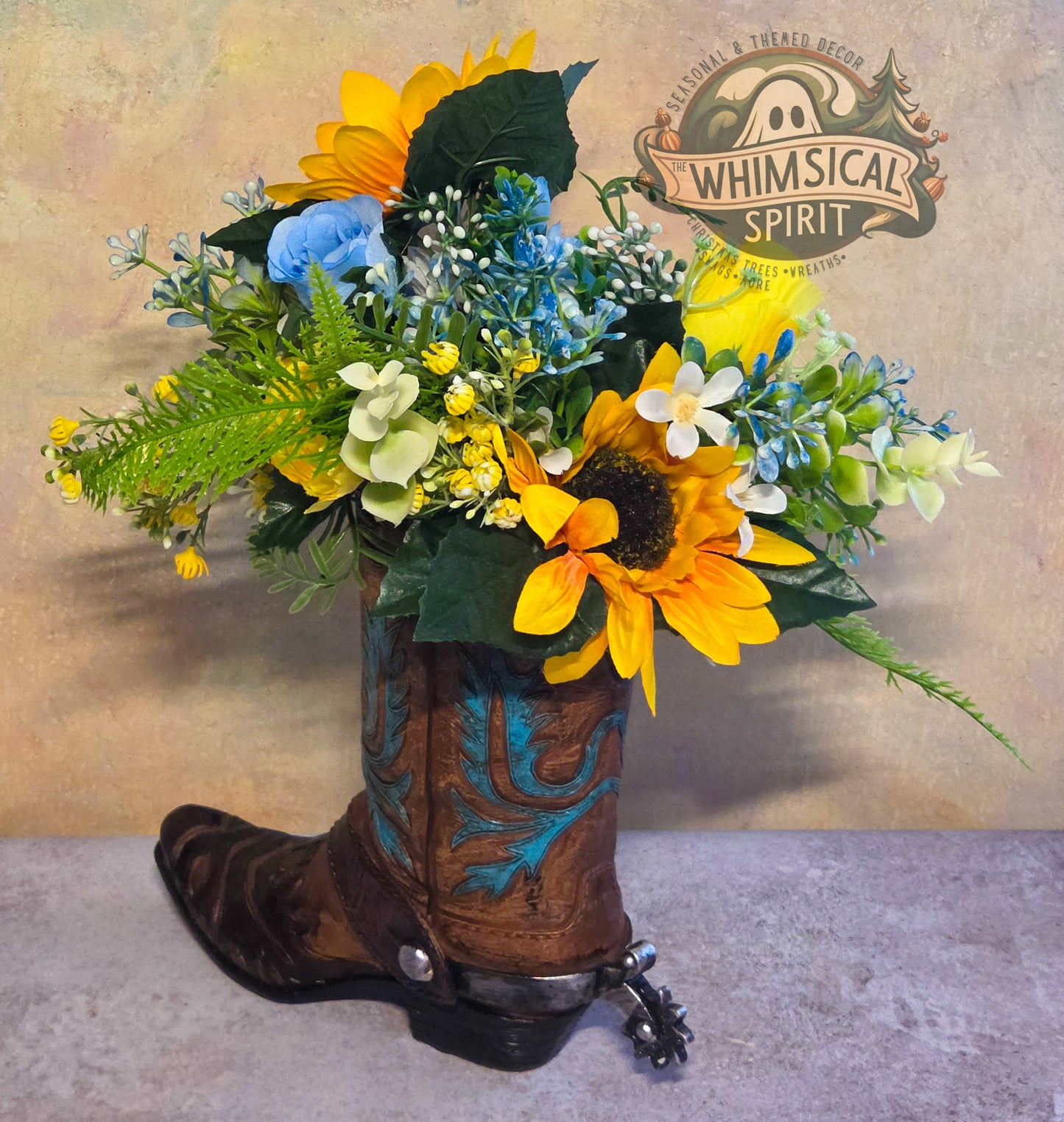 Prairie Sun Boot Bloom - Sunflower Bloom Floral Cowboy Boot Centerpiece