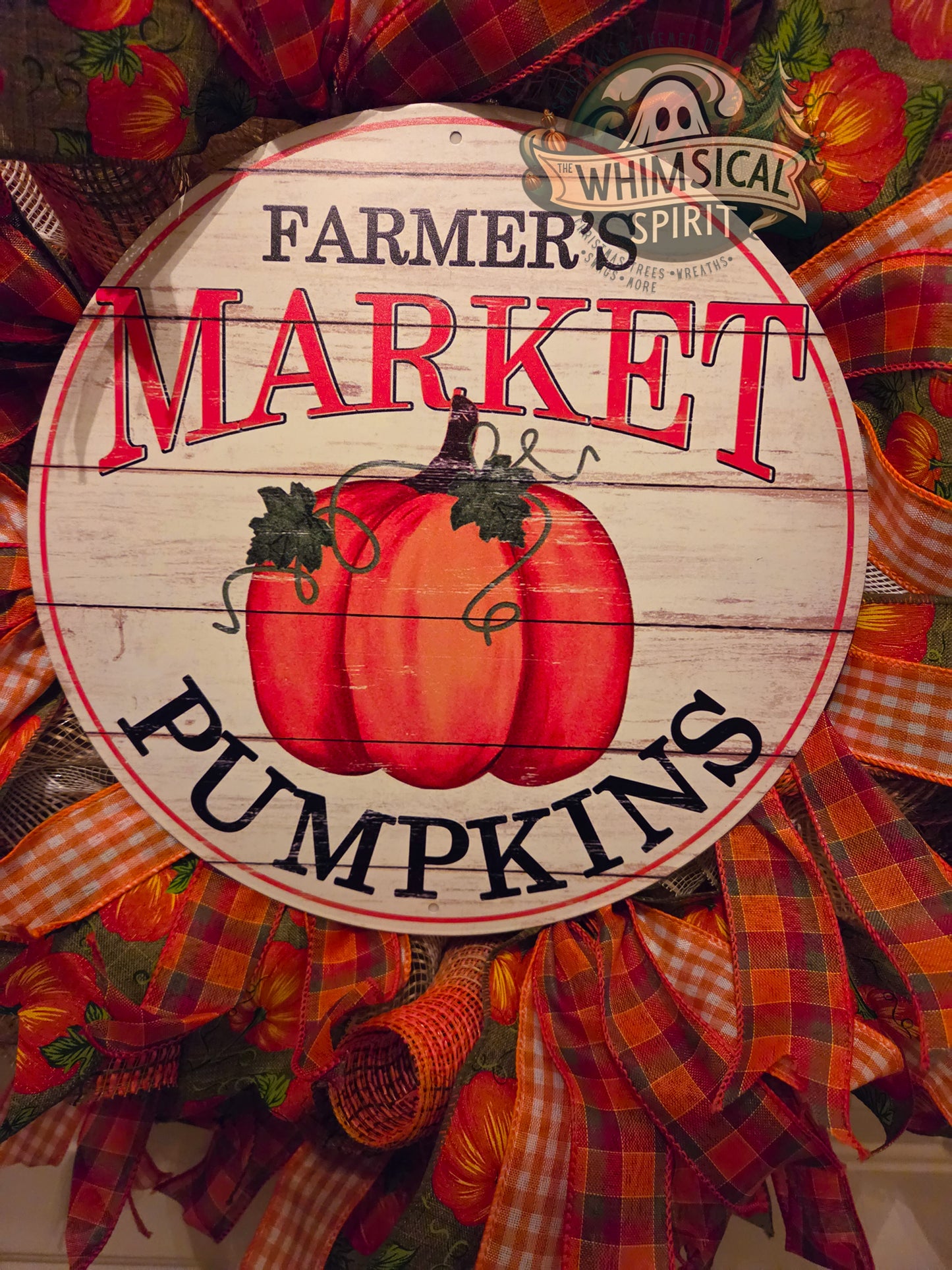 Pumpkin Market Welcome - Pumpkin Autumn Fall Market Welcome Mesh Wreath