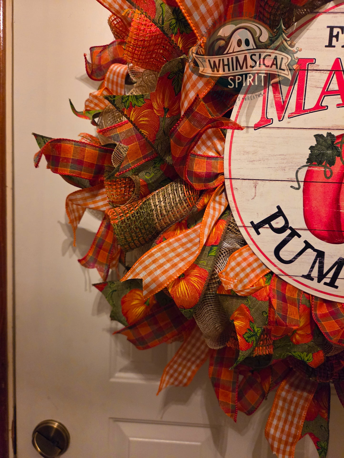 Pumpkin Market Welcome - Pumpkin Autumn Fall Market Welcome Mesh Wreath