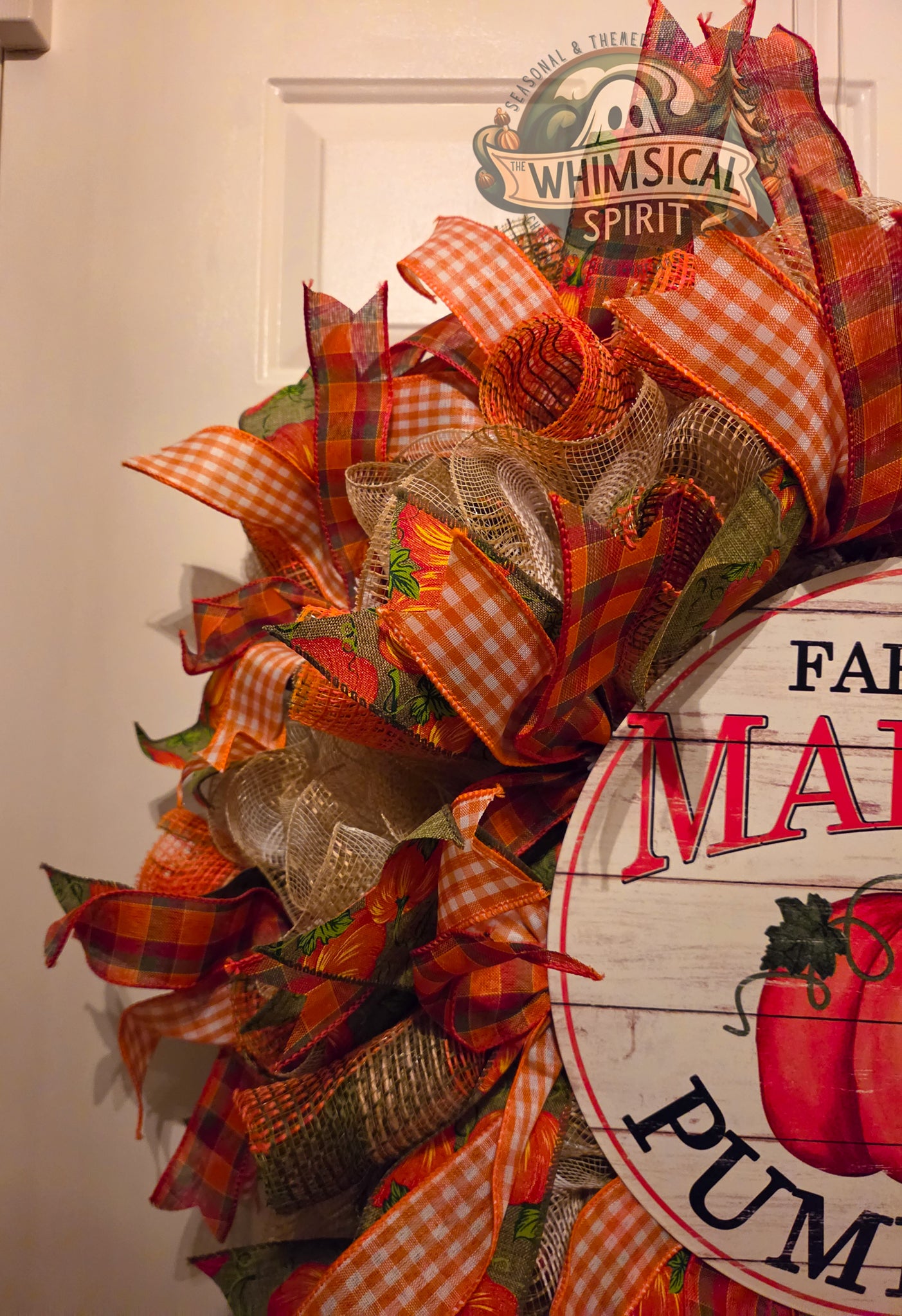 Pumpkin Market Welcome - Pumpkin Autumn Fall Market Welcome Mesh Wreath