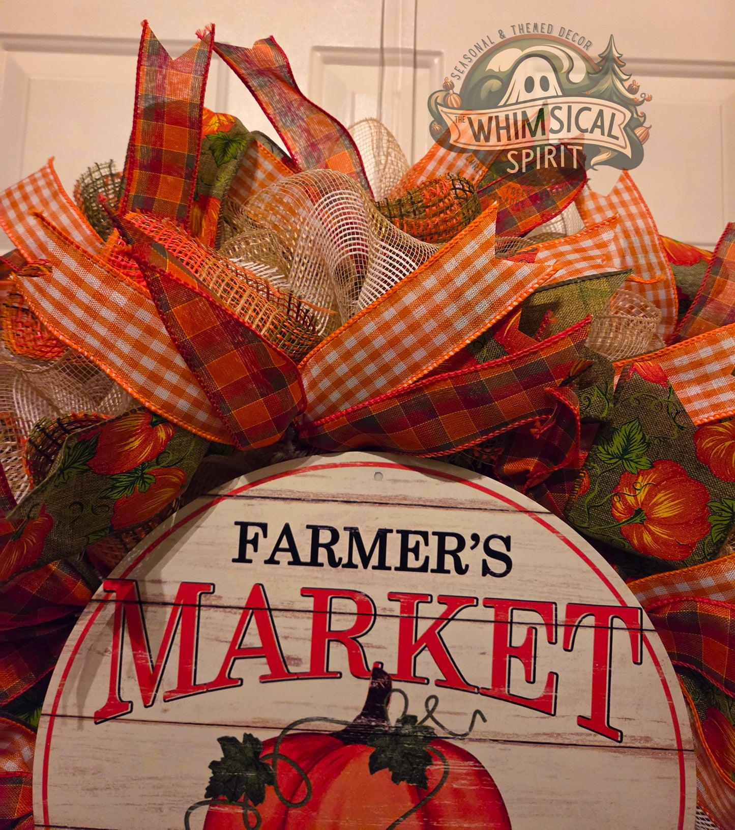 Pumpkin Market Welcome - Pumpkin Autumn Fall Market Welcome Mesh Wreath