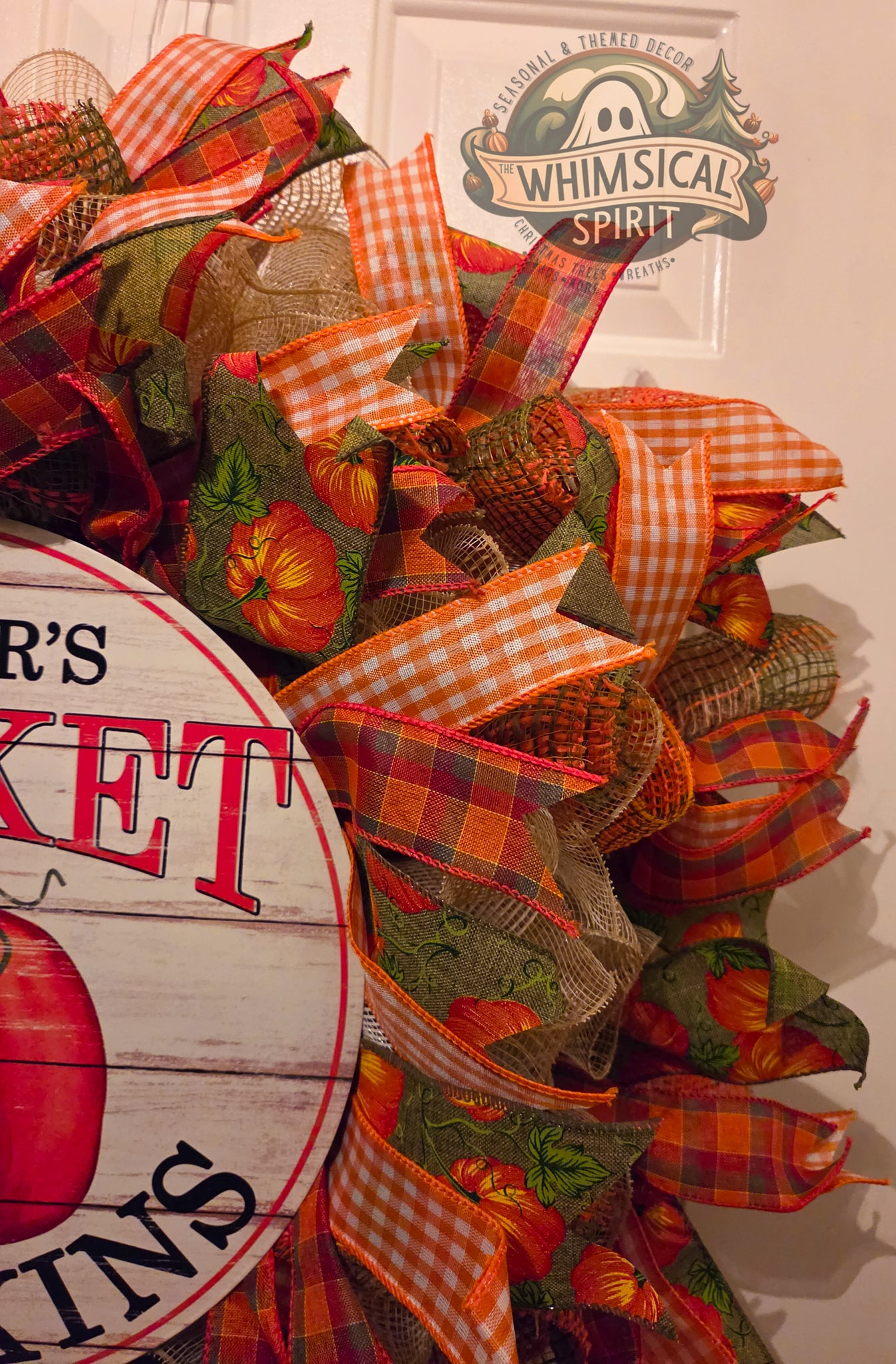 Pumpkin Market Welcome - Pumpkin Autumn Fall Market Welcome Mesh Wreath