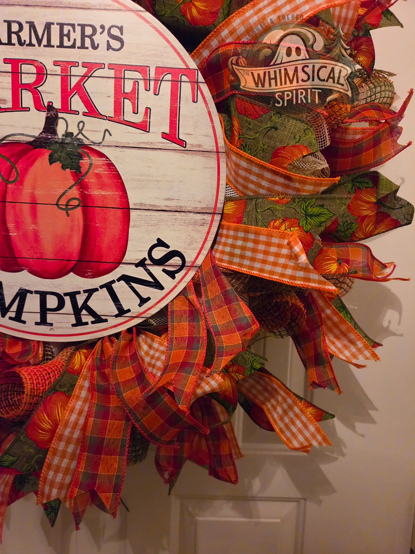 Pumpkin Market Welcome - Pumpkin Autumn Fall Market Welcome Mesh Wreath