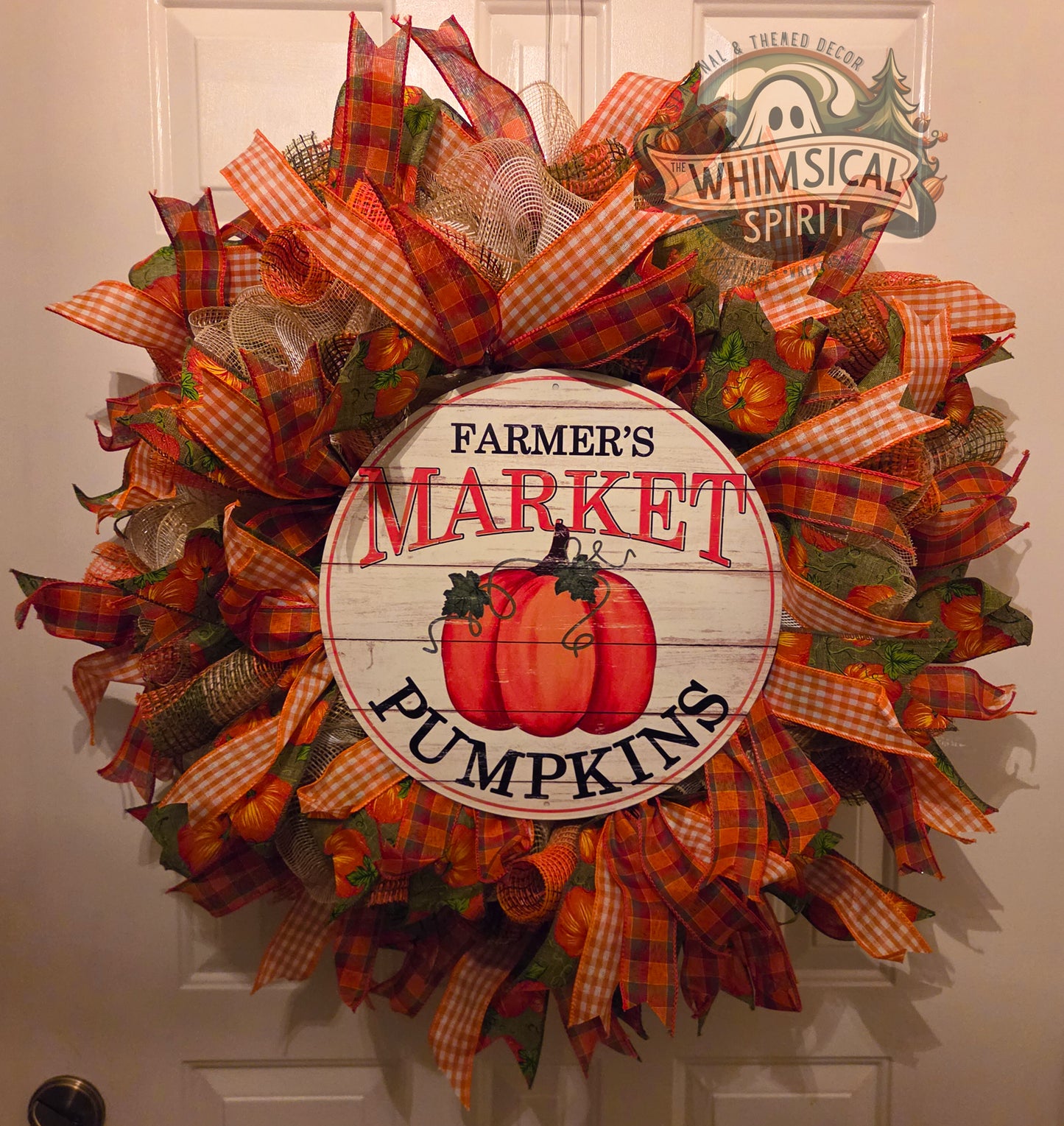Pumpkin Market Welcome - Pumpkin Autumn Fall Market Welcome Mesh Wreath