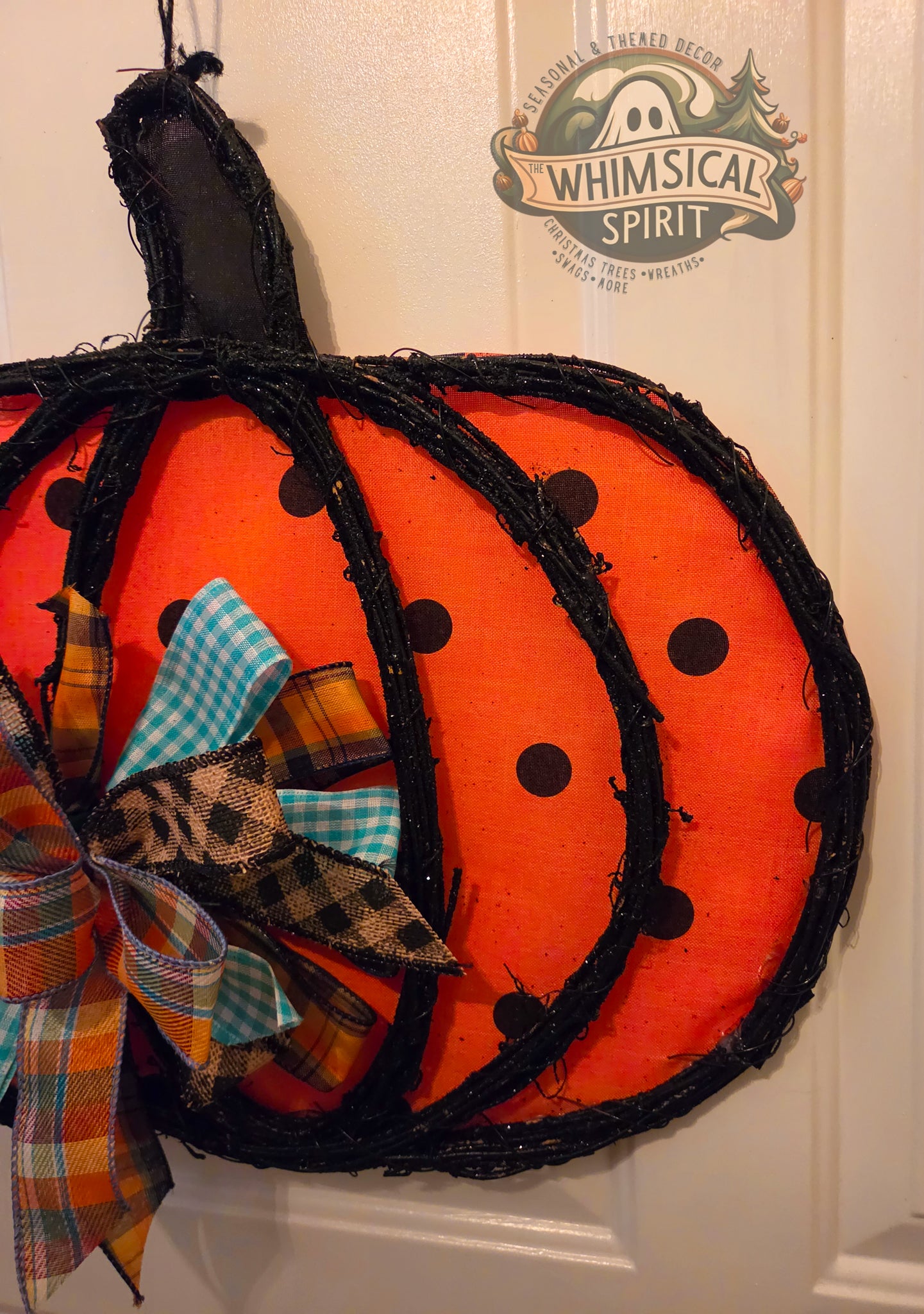 Pumpkin Patch Charm | Orange Pumpkin Door Hanger for Fall Porch Decor