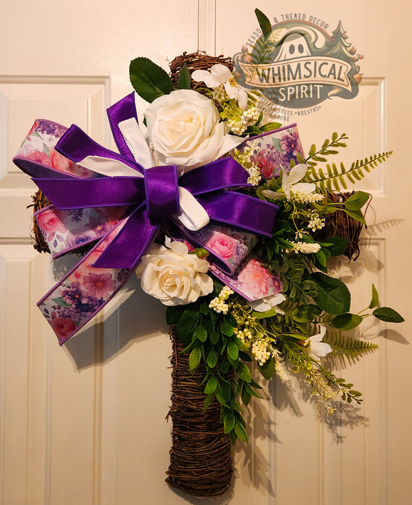 Risen in Royal Bloom - Easter Cross Wreath