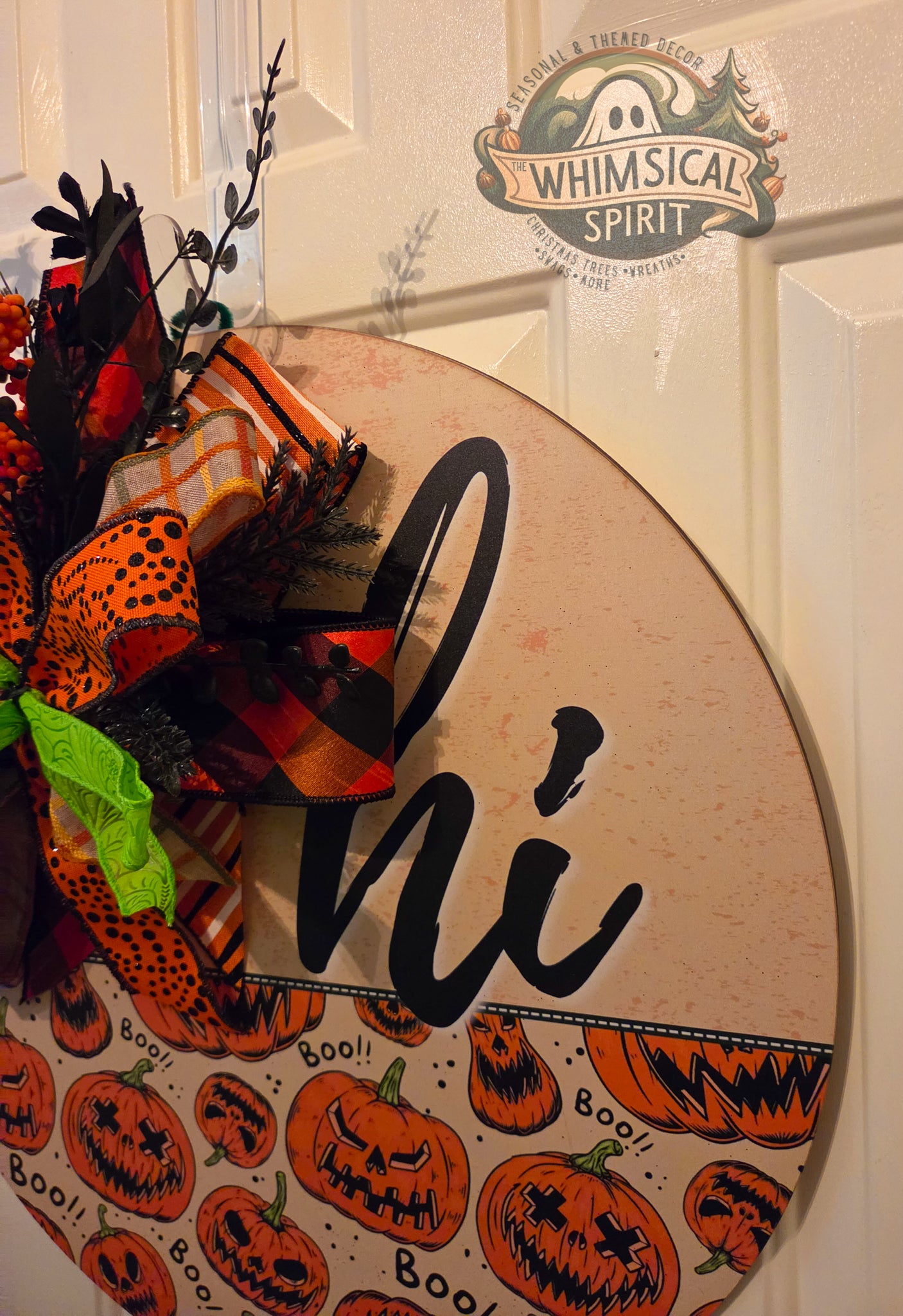 Spooky Pumpkin Parade | Jack-O’-Lantern Halloween Door Hanger with Bow