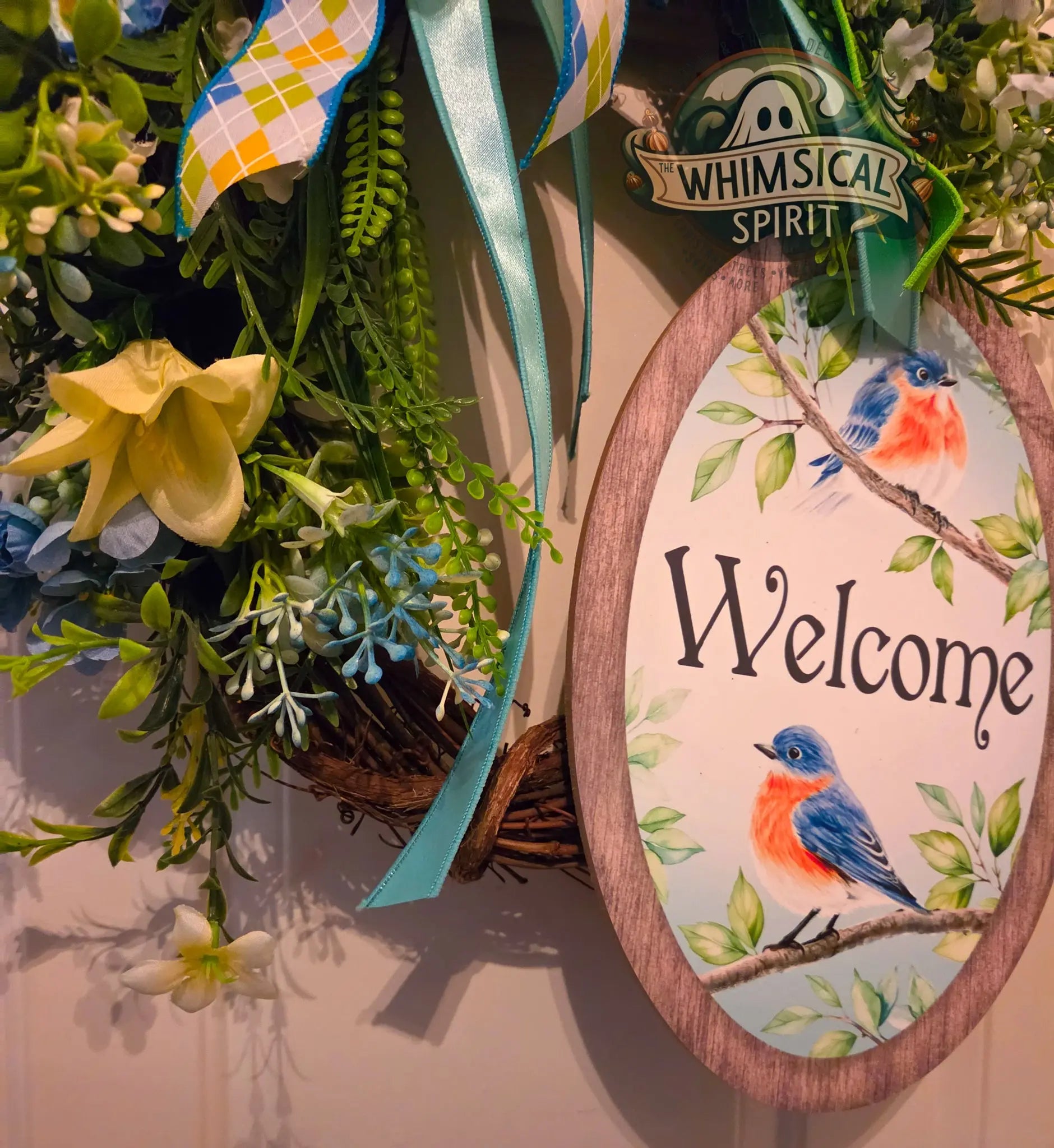Spring Songbird Entry - Welcome Bluebird Grapevine Wreath The Whimsical Spirit