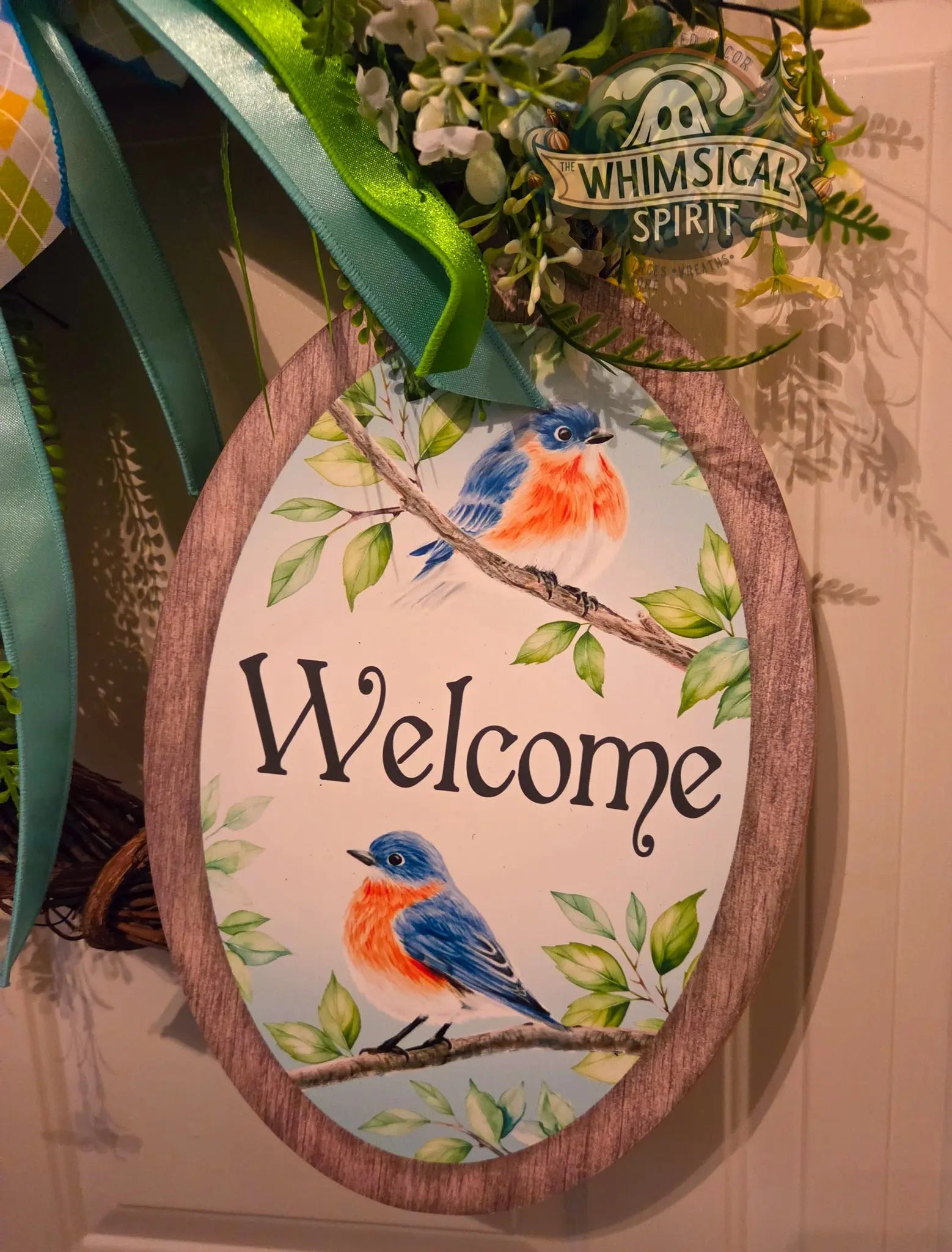 Spring Songbird Entry - Welcome Bluebird Grapevine Wreath The Whimsical Spirit