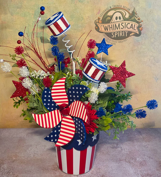 Red, White & Whirl Garden - 4th of July America 250 Patriotic Centerpiece