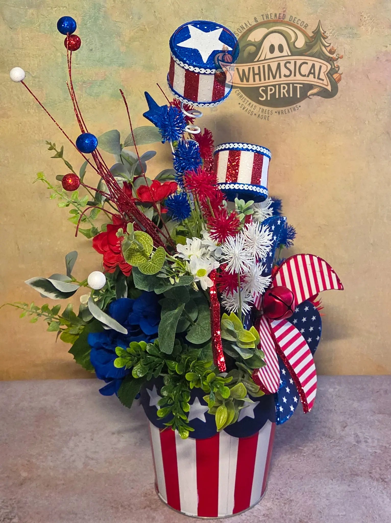 Red, White & Whirl Garden - 4th of July America 250 Patriotic Centerpiece The Whimsical Spirit