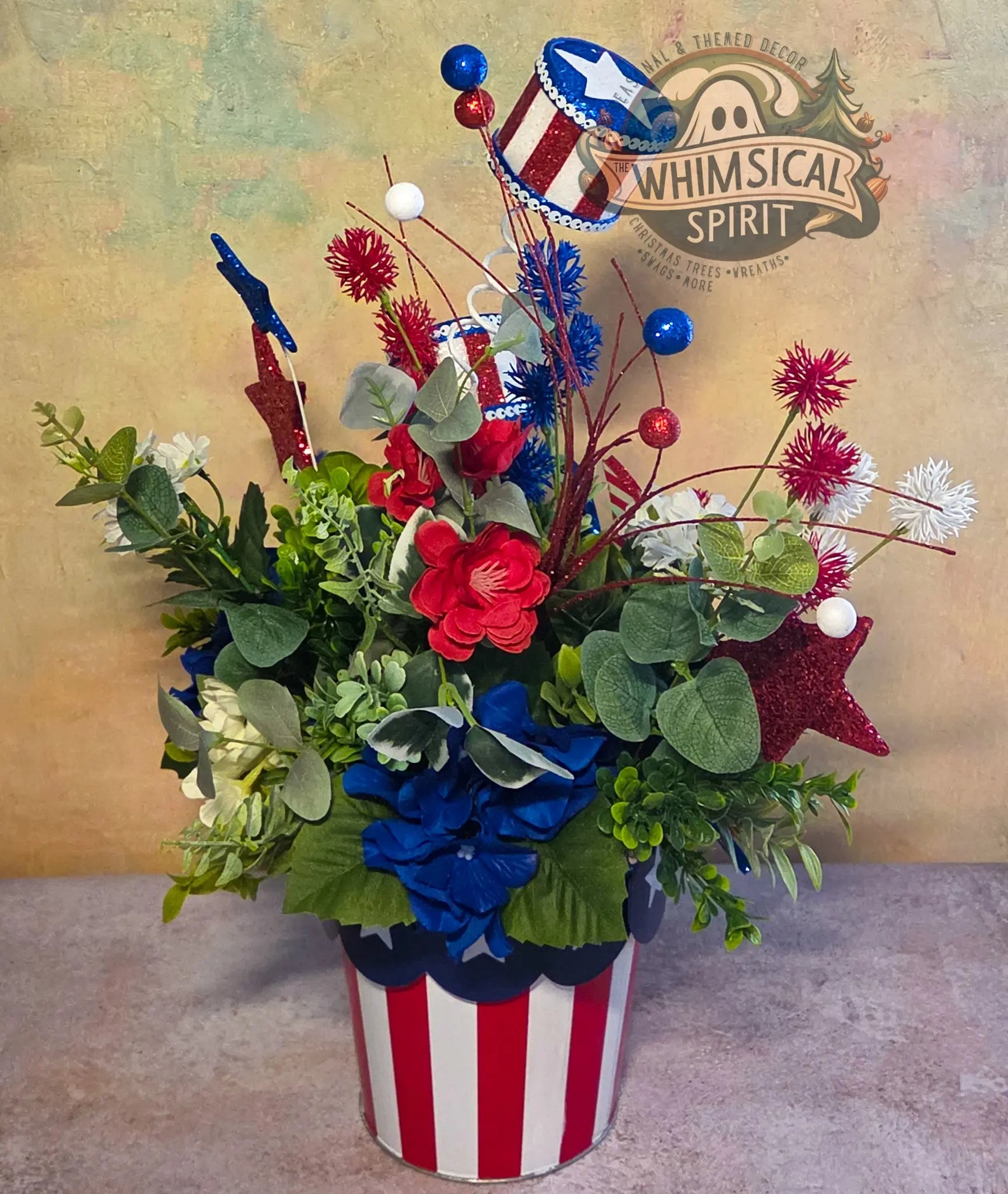 Red, White & Whirl Garden - 4th of July America 250 Patriotic Centerpiece The Whimsical Spirit