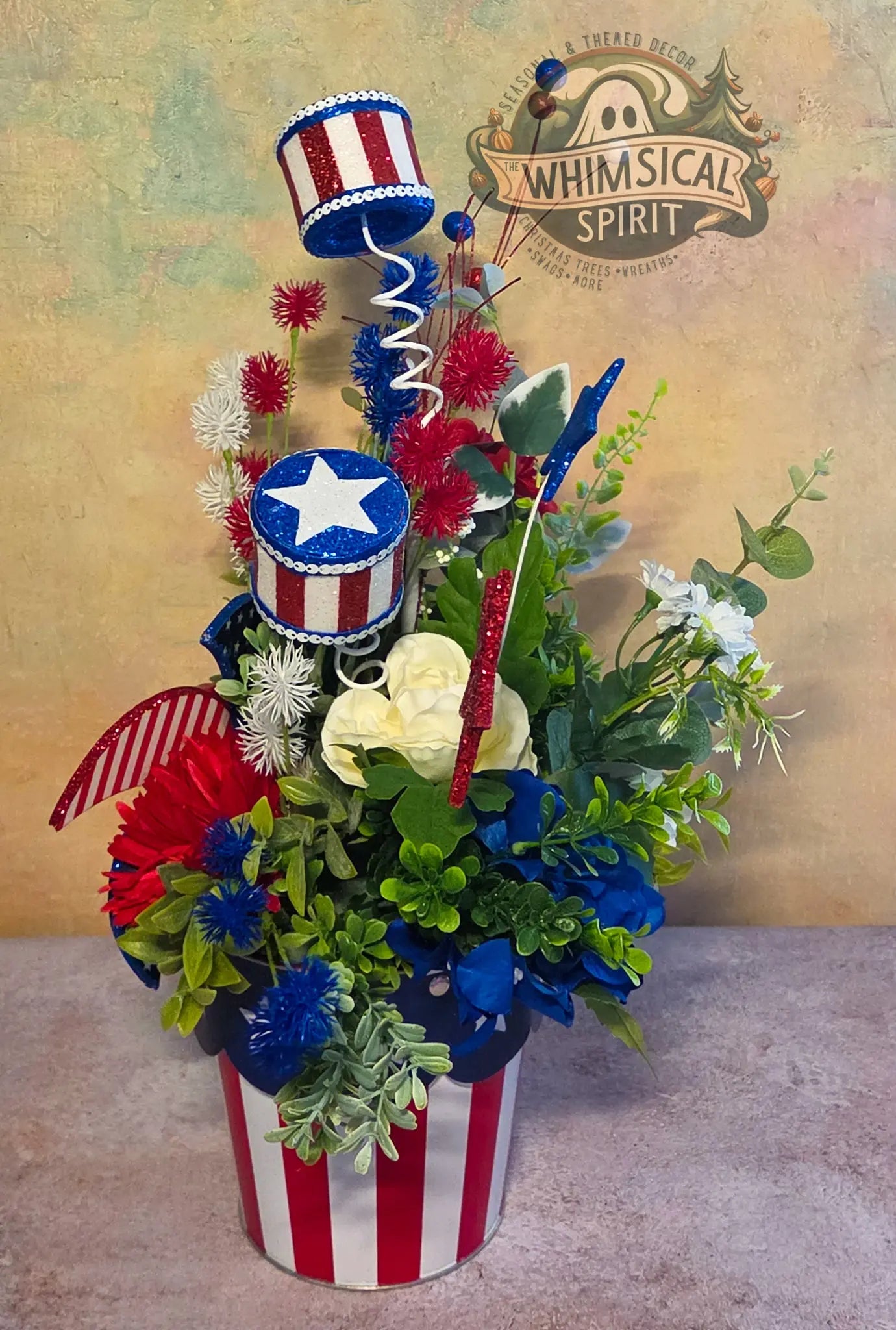 Red, White & Whirl Garden - 4th of July America 250 Patriotic Centerpiece The Whimsical Spirit