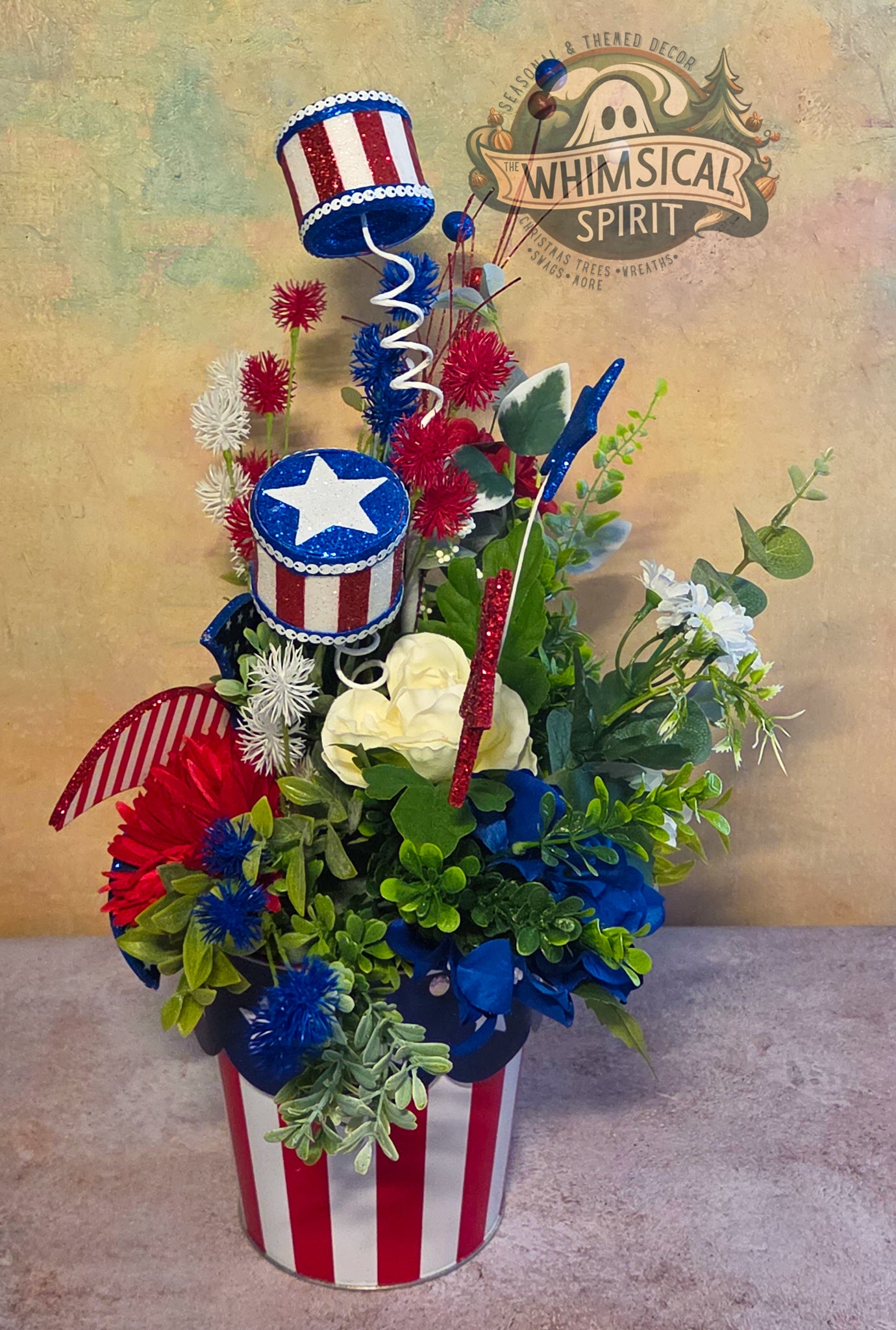 Red, White & Whirl Garden - 4th of July America 250 Patriotic Centerpiece