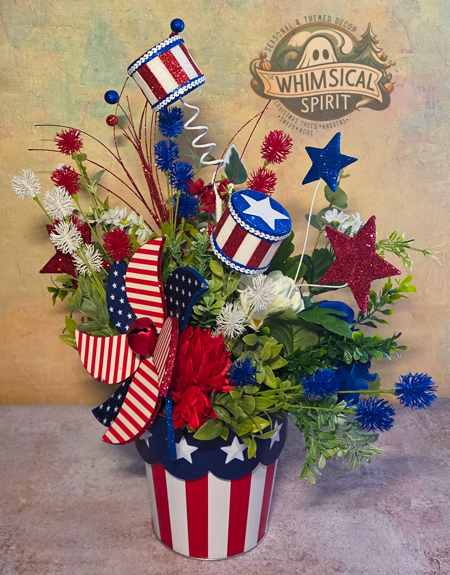 Red, White & Whirl Garden - 4th of July America 250 Patriotic Centerpiece
