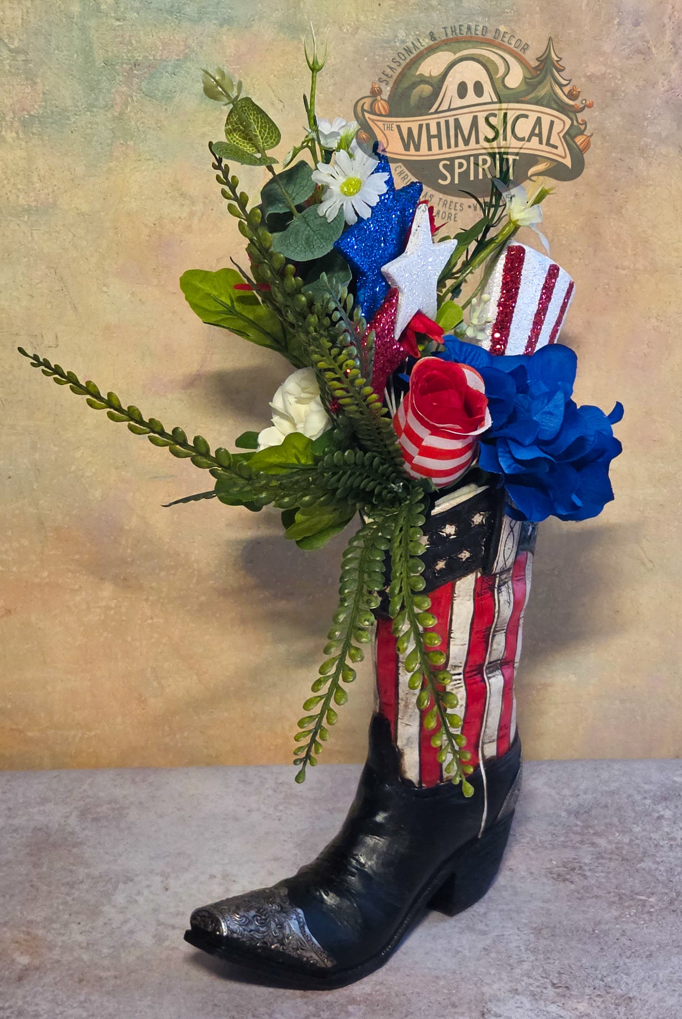 Stars & Spurs Garden - 4th of July America 250 Patriotic Cowboy Boot Centerpiece