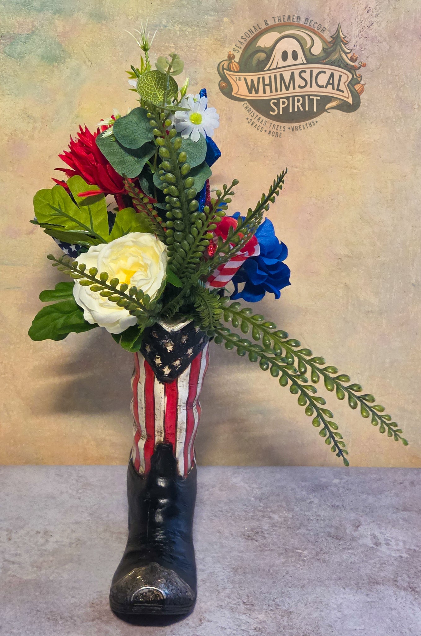 Stars & Spurs Garden - 4th of July America 250 Patriotic Cowboy Boot Centerpiece