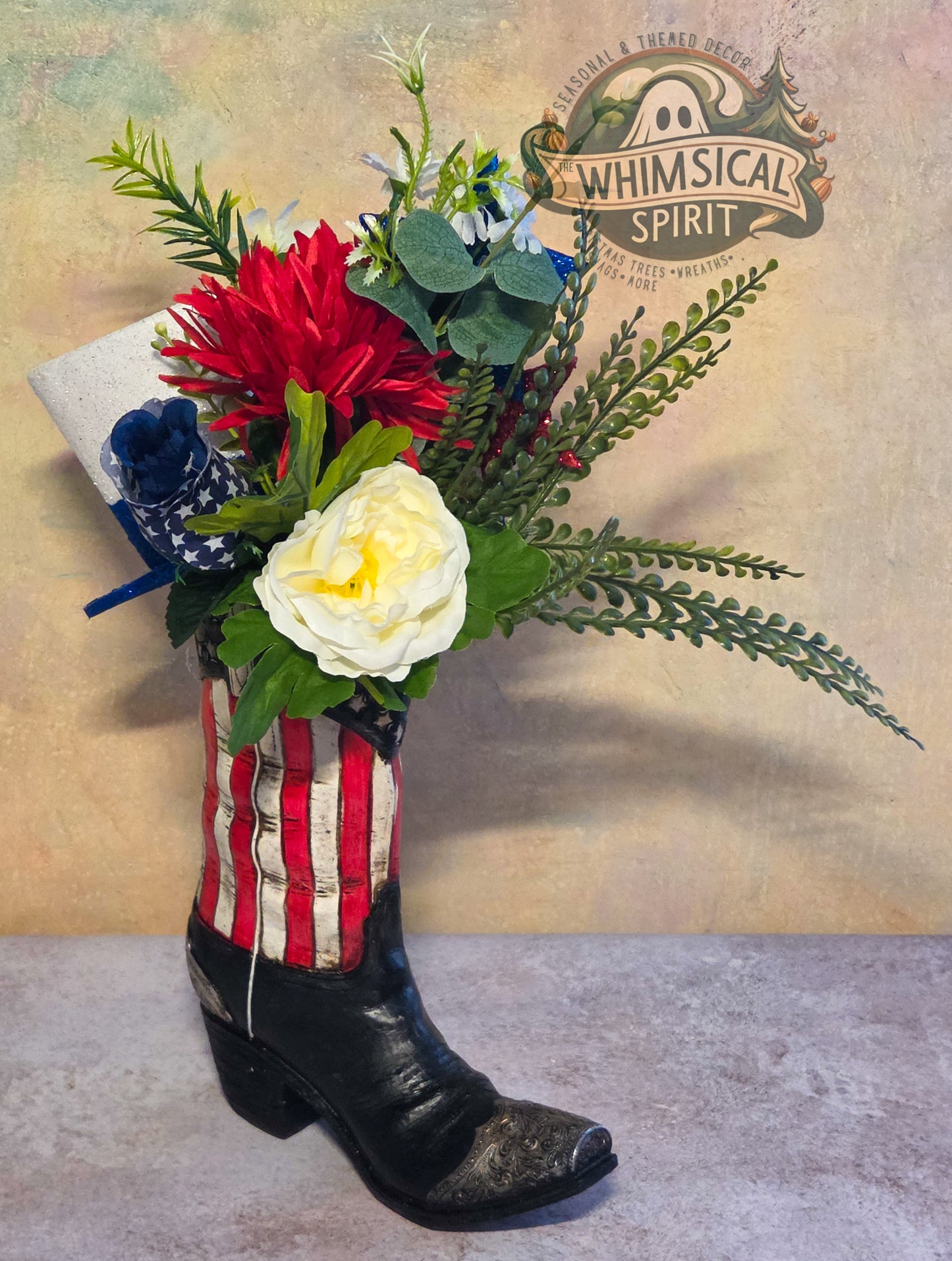 Stars & Spurs Garden - 4th of July America 250 Patriotic Cowboy Boot Centerpiece