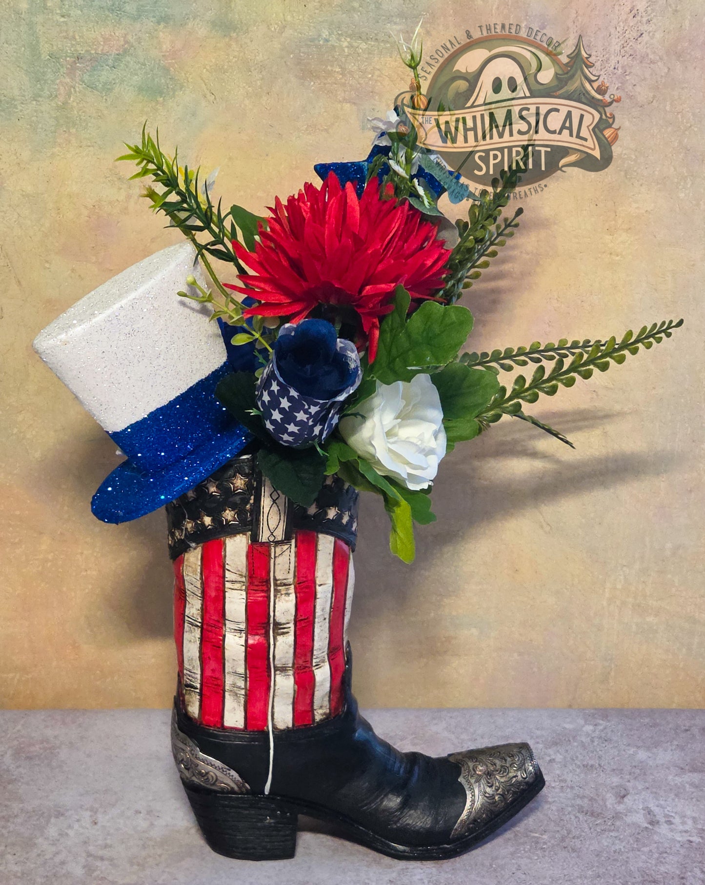Stars & Spurs Garden - 4th of July America 250 Patriotic Cowboy Boot Centerpiece