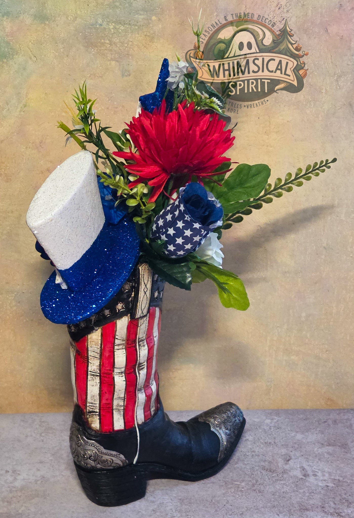 Stars & Spurs Garden - 4th of July America 250 Patriotic Cowboy Boot Centerpiece