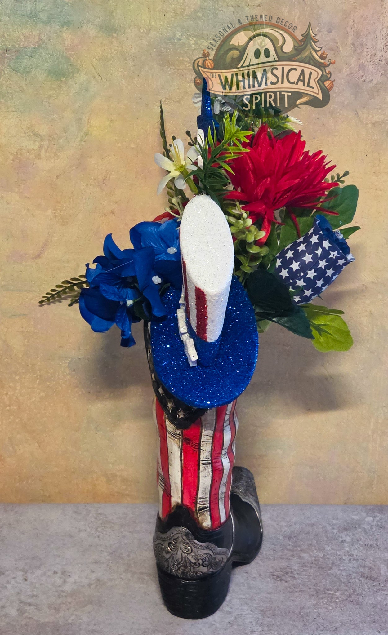 Stars & Spurs Garden - 4th of July America 250 Patriotic Cowboy Boot Centerpiece