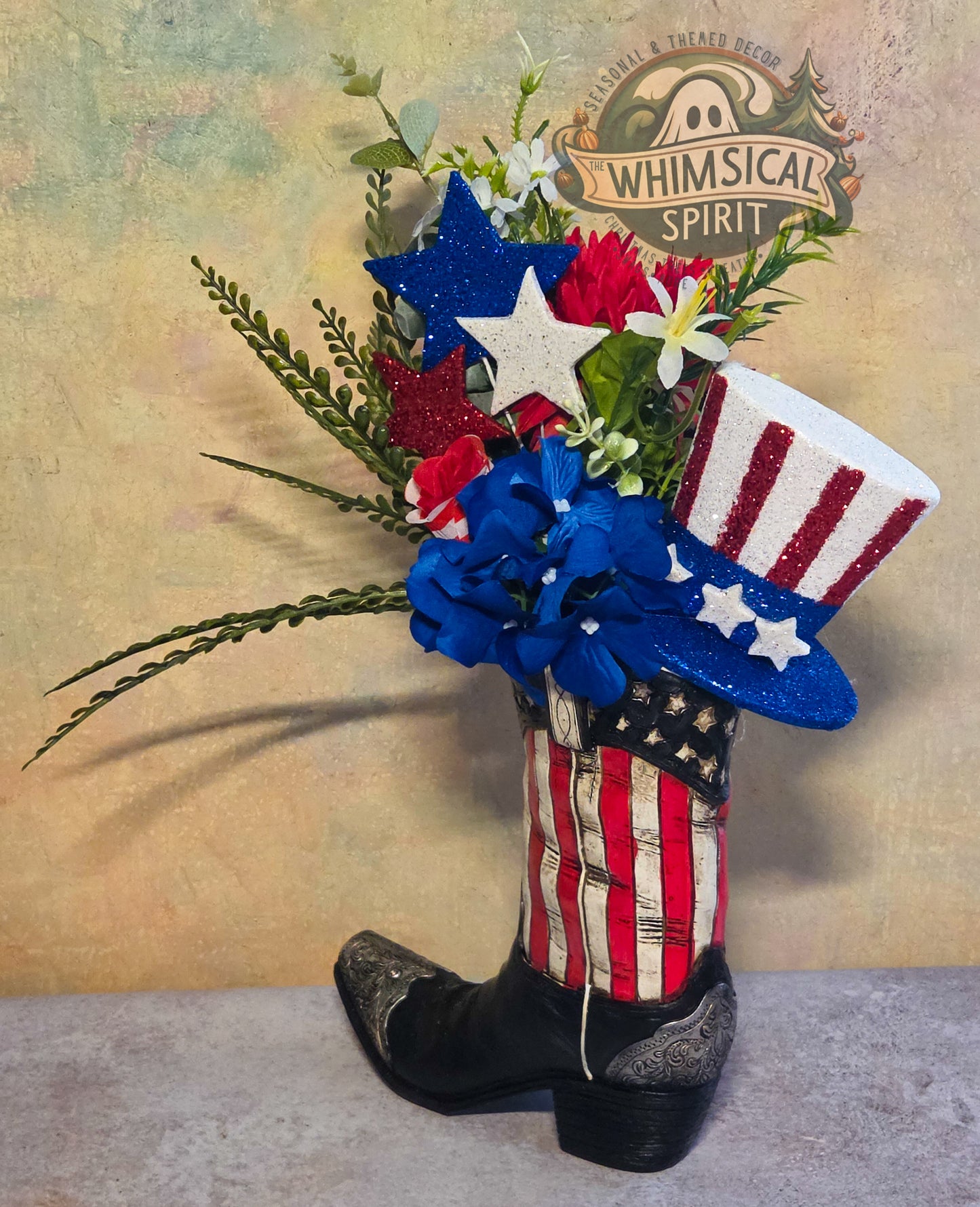 Stars & Spurs Garden - 4th of July America 250 Patriotic Cowboy Boot Centerpiece