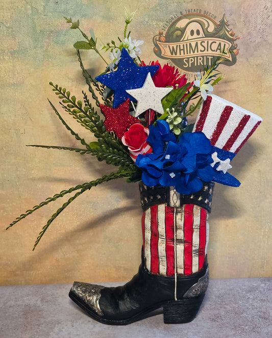 Stars & Spurs Garden - 4th of July America 250 Patriotic Cowboy Boot Centerpiece