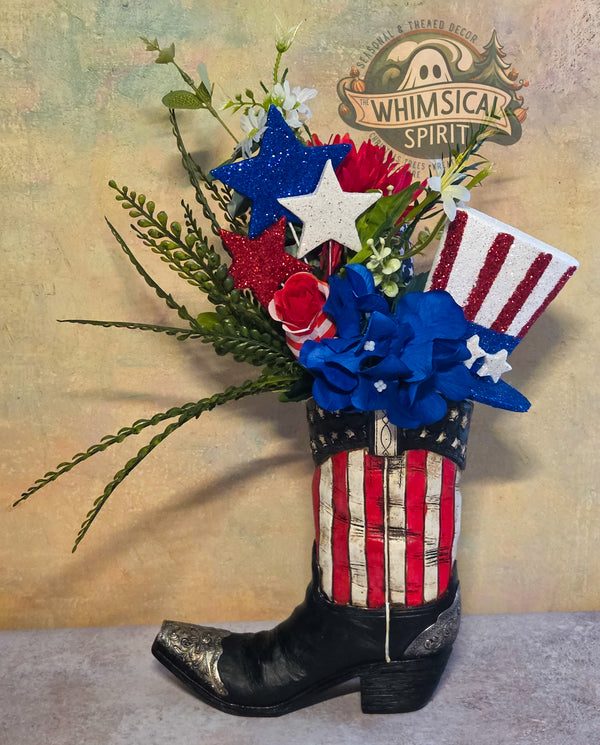 Stars & Spurs Garden - 4th of July America 250 Patriotic Cowboy Boot Centerpiece