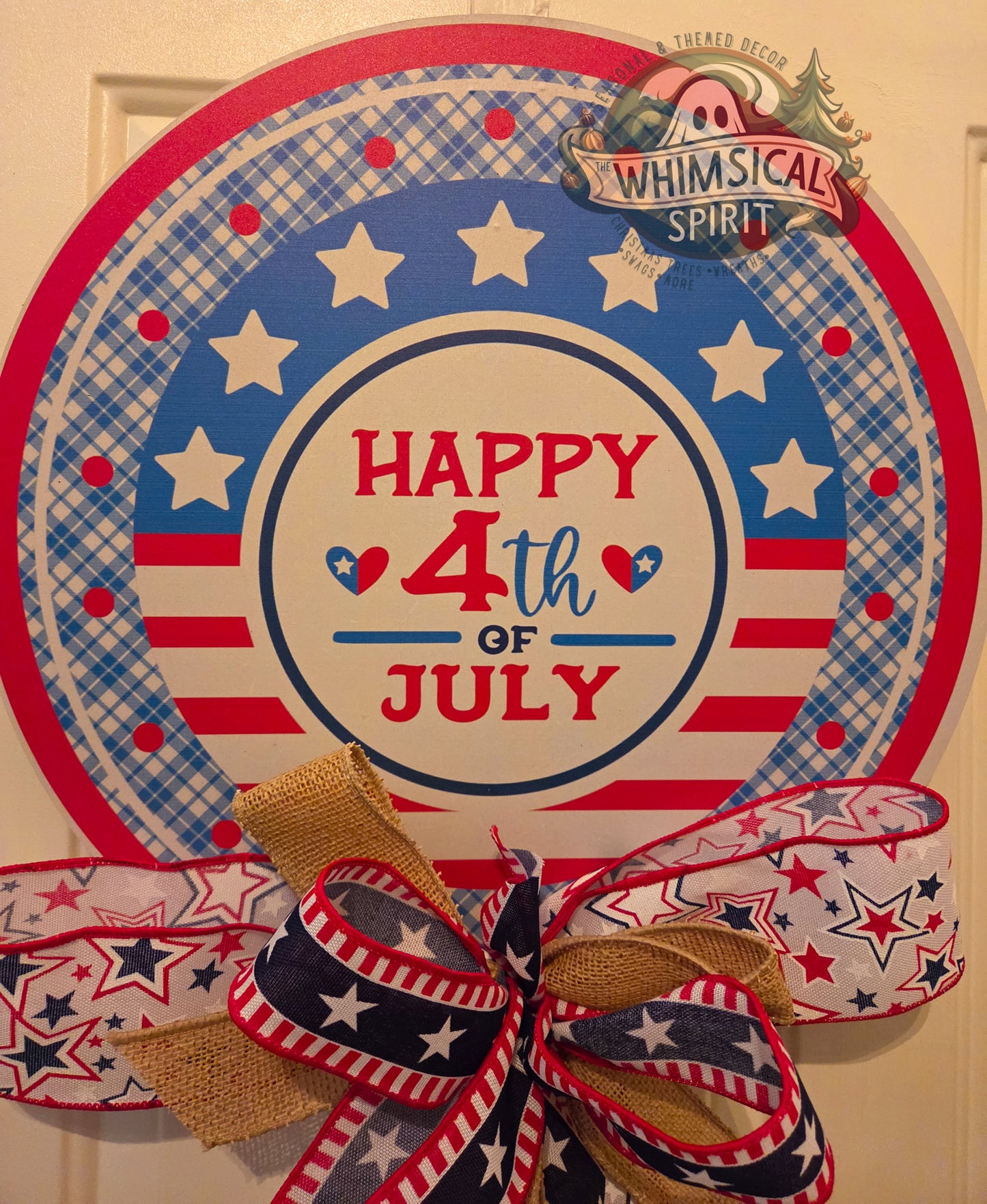 Stars & Stripes Salute - 4th of July Patriotic Door Hanger with Bow